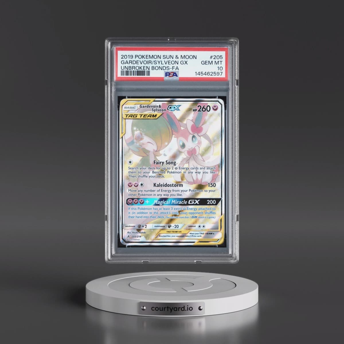 2019 Pokémon Sun & Moon Unbroken Bonds #205 Gardevoir & Sylveon GX - Holo Full Art (PSA 10 GEM MINT)