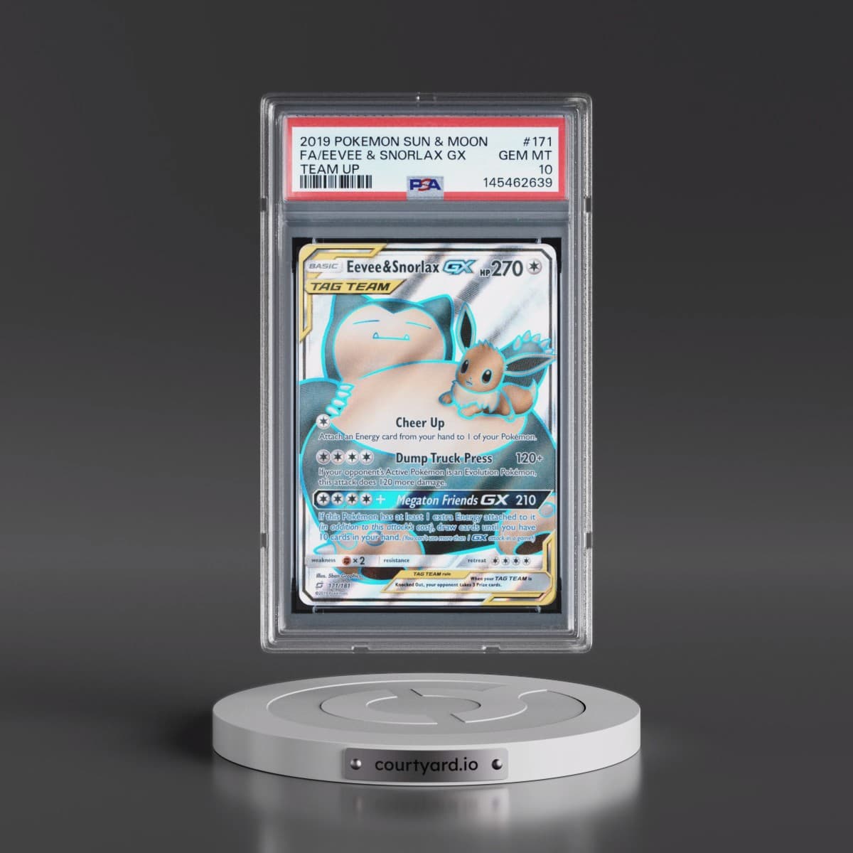 2019 Pokémon Sun & Moon Team Up #171 Eevee & Snorlax GX - Holo Full Art (PSA 10 GEM MINT)