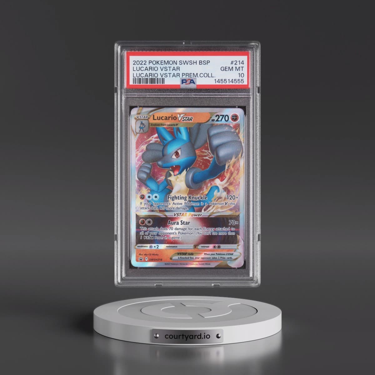 2022 Pokémon Swsh Black Star Promo #214 Lucario Vstar - Lucario Vstar Premium Collection (PSA 10 GEM MINT)