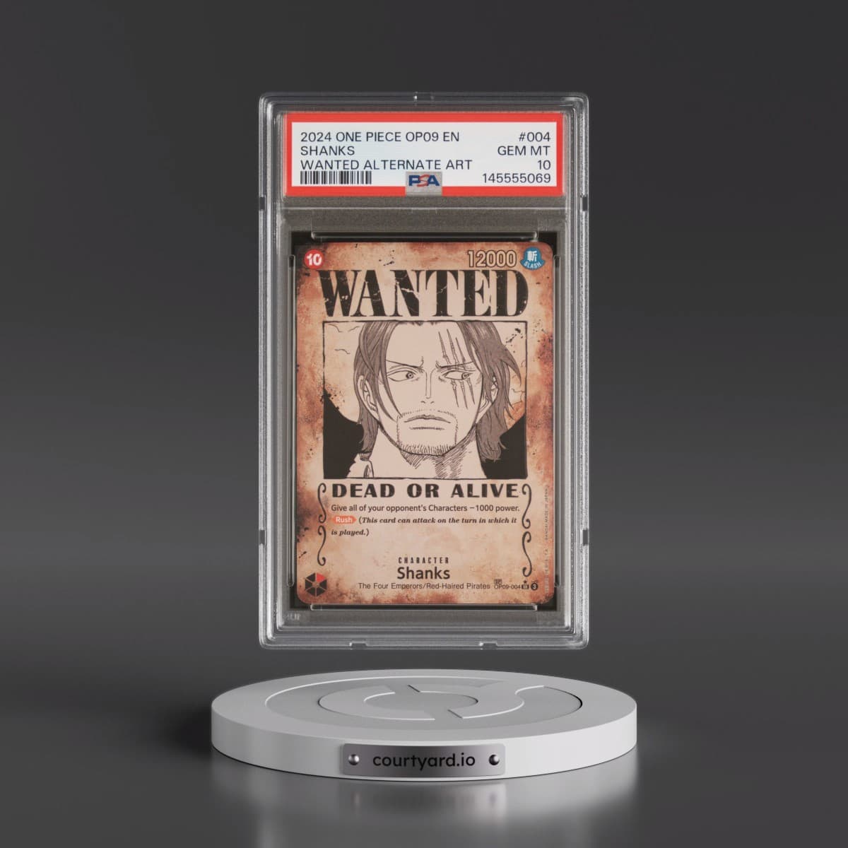 2024 One Piece OP09-Emperors in the New World #004 Shanks - Wanted Alternate Art (PSA 10 GEM MINT)