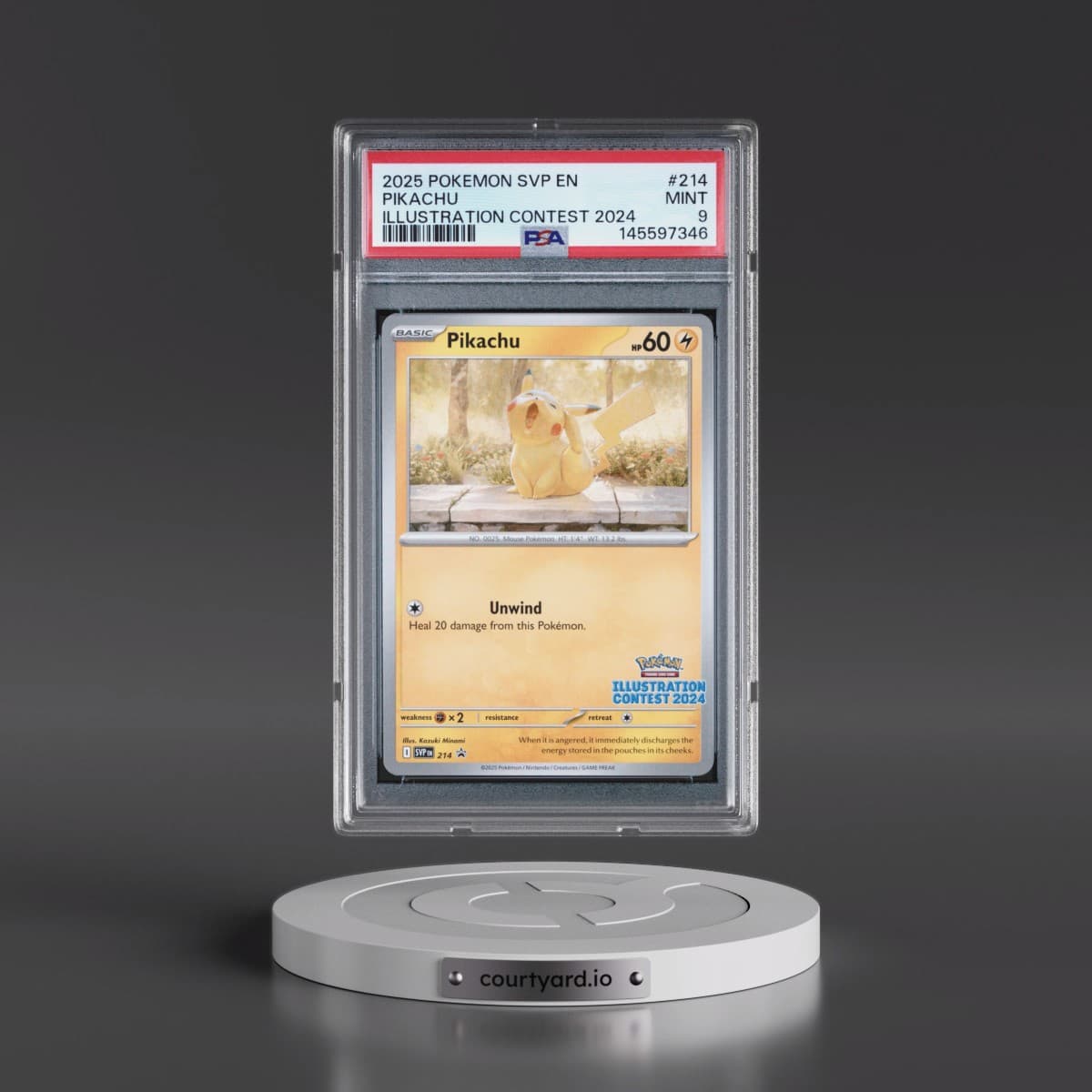 2025 Pokémon Svp EN-SV Black Star Promo #214 Pikachu - Illustration Contest 2024 (PSA 9 MINT)