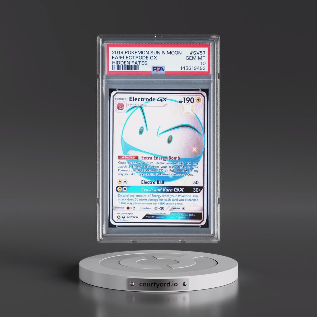 2019 Pokémon Sun & Moon Hidden Fates #SV57 Electrode GX - Holo Full Art (PSA 10 GEM MINT)