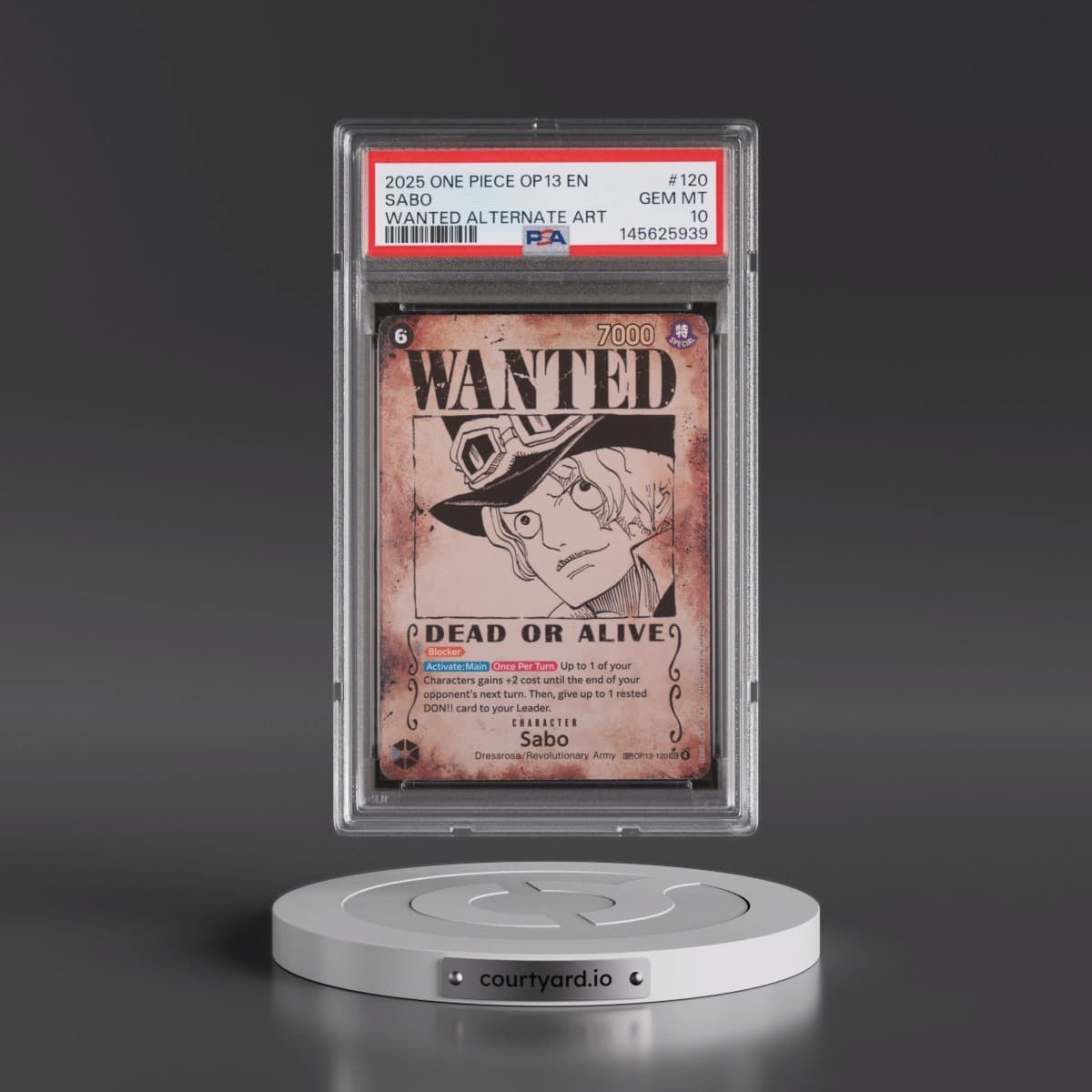 2025 One Piece OP13-Carrying on His Will #120 Sabo - Wanted Alternate Art (PSA 10 GEM MINT)