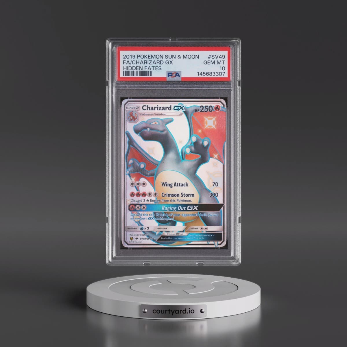 2019 Pokémon Sun & Moon Hidden Fates #SV49 Charizard GX - Holo Full Art (PSA 10 GEM MINT)