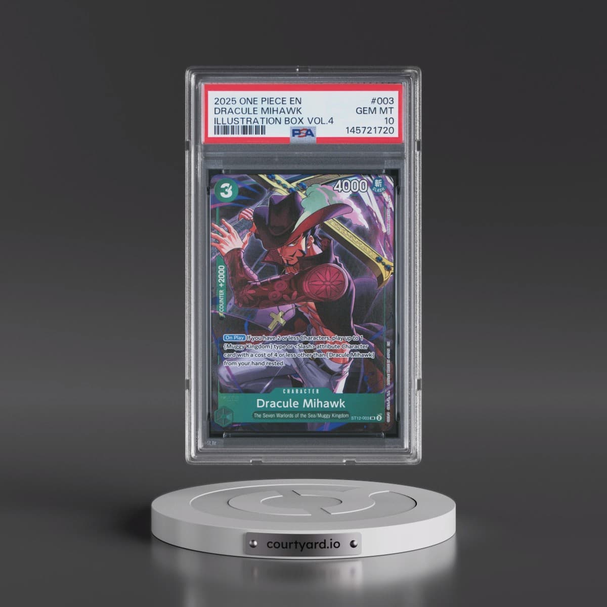 2025 One Piece Promos #003 Dracule Mihawk - Illustration Box Vol.4 (PSA 10 GEM MINT)