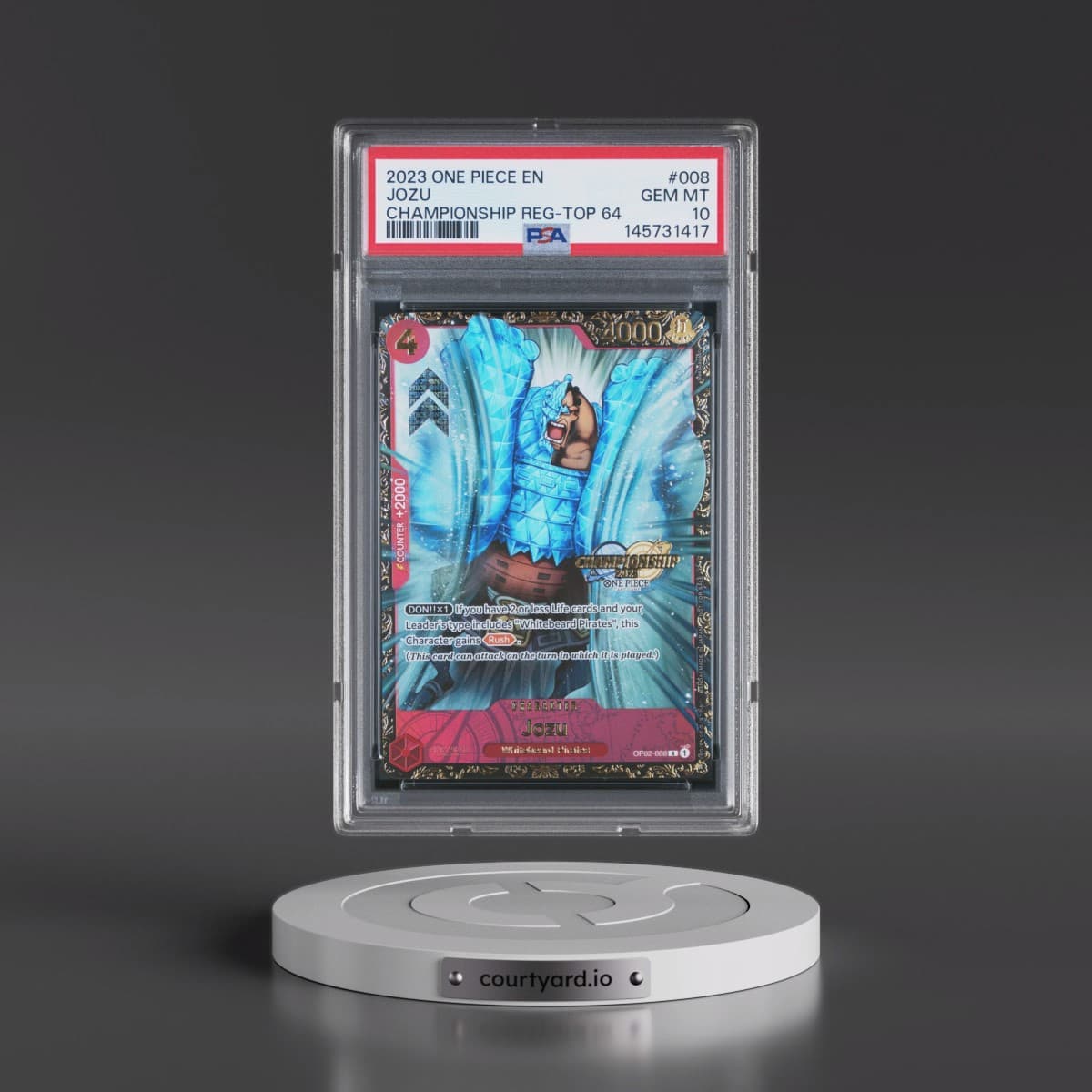 2023 One Piece Promos #008 Jozu - Championship Regional-Top 64 (PSA 10 GEM MINT)