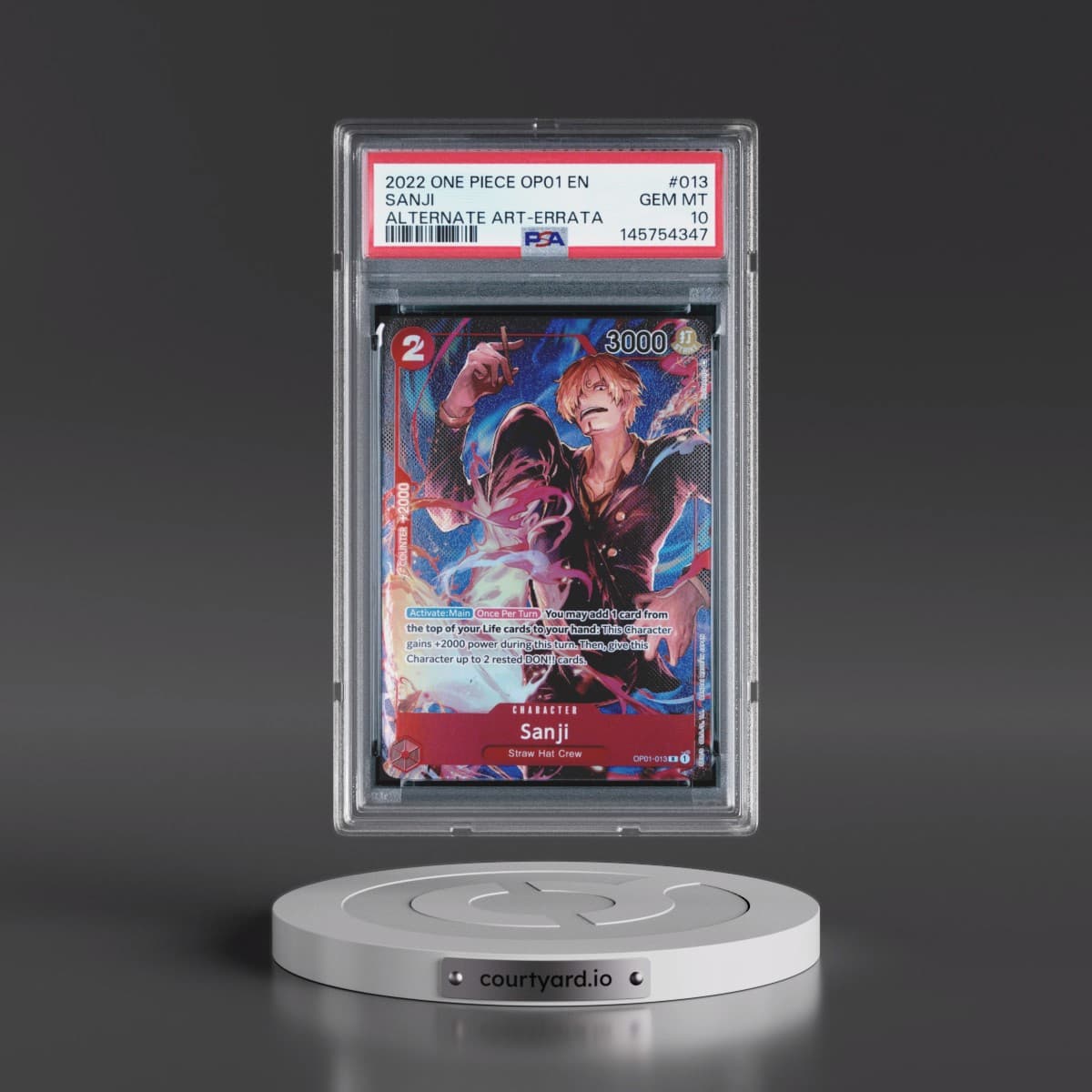 2022 One Piece OP01-Romance Dawn #013 Sanji - Alternate Art-Errata (PSA 10 GEM MINT)