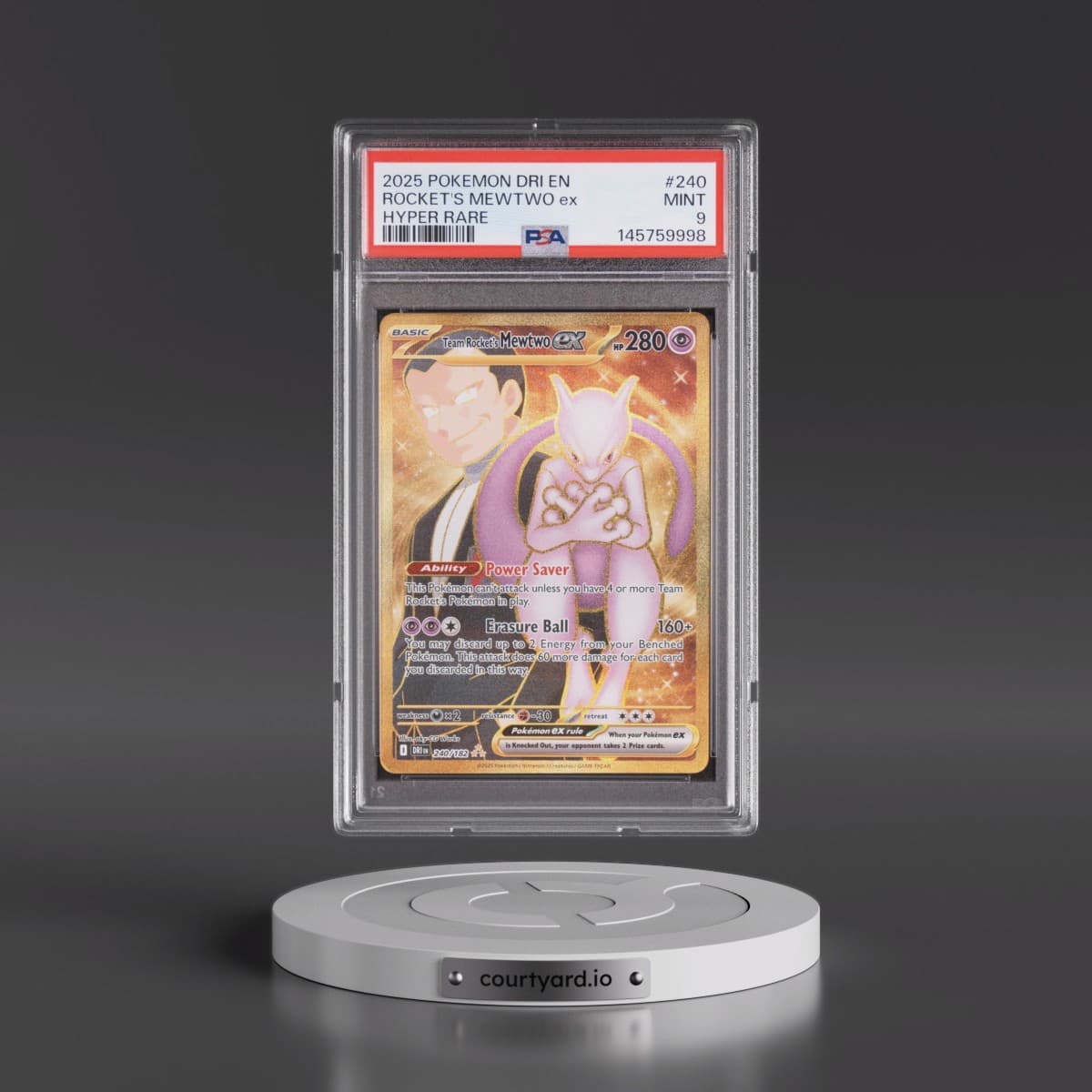 2025 Pokémon Dri EN-Destined Rivals #240 Team Rocket's Mewtwo EX - Holo Hyper Rare (PSA 9 MINT)