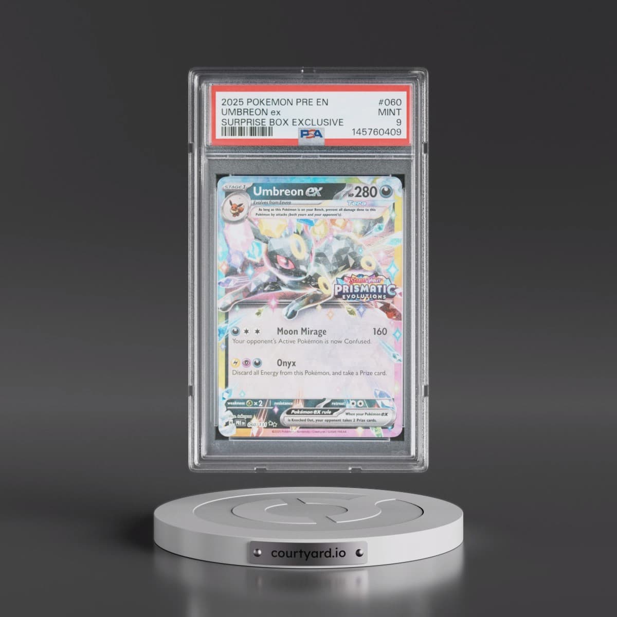 2025 Pokémon Pre EN-Prismatic Evolutions #060 Umbreon EX - Holo Surprise Box Exclusive (PSA 9 MINT)