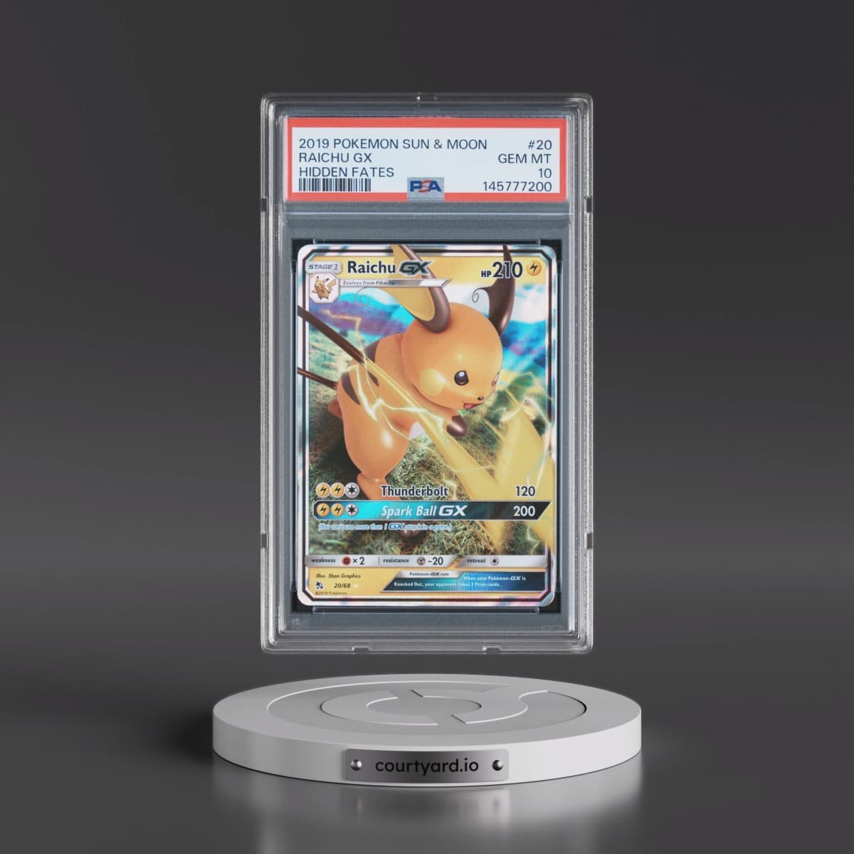 2019 Pokémon Sun & Moon Hidden Fates #20 Raichu GX - Holo (PSA 10 GEM MINT)