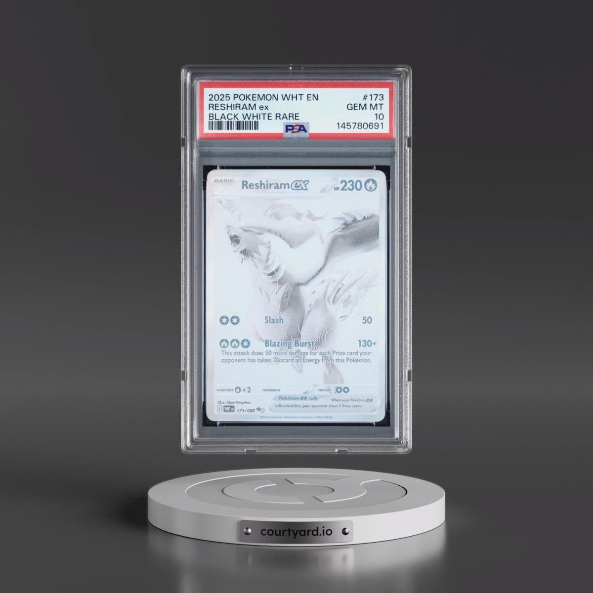 2025 Pokémon Wht EN-White Flare #173 Reshiram EX - Holo Black White Rare (PSA 10 GEM MINT)