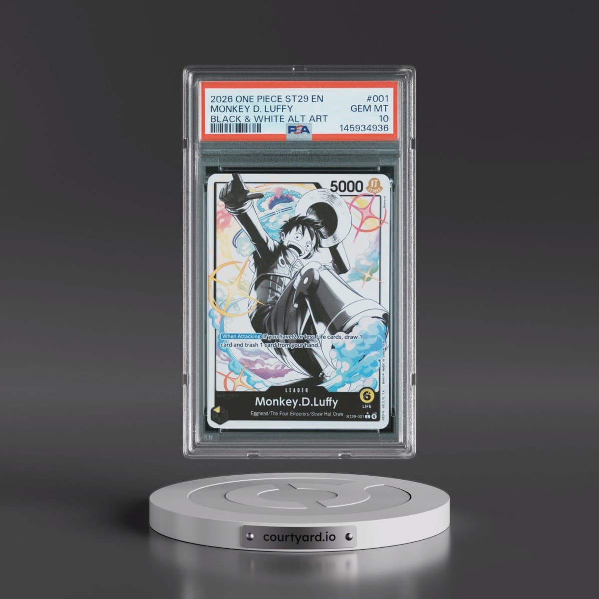 2026 One Piece Starter Deck ST29-Egghead #001 Monkey D. Luffy - Black & White Alternate Art (PSA 10 GEM MINT)