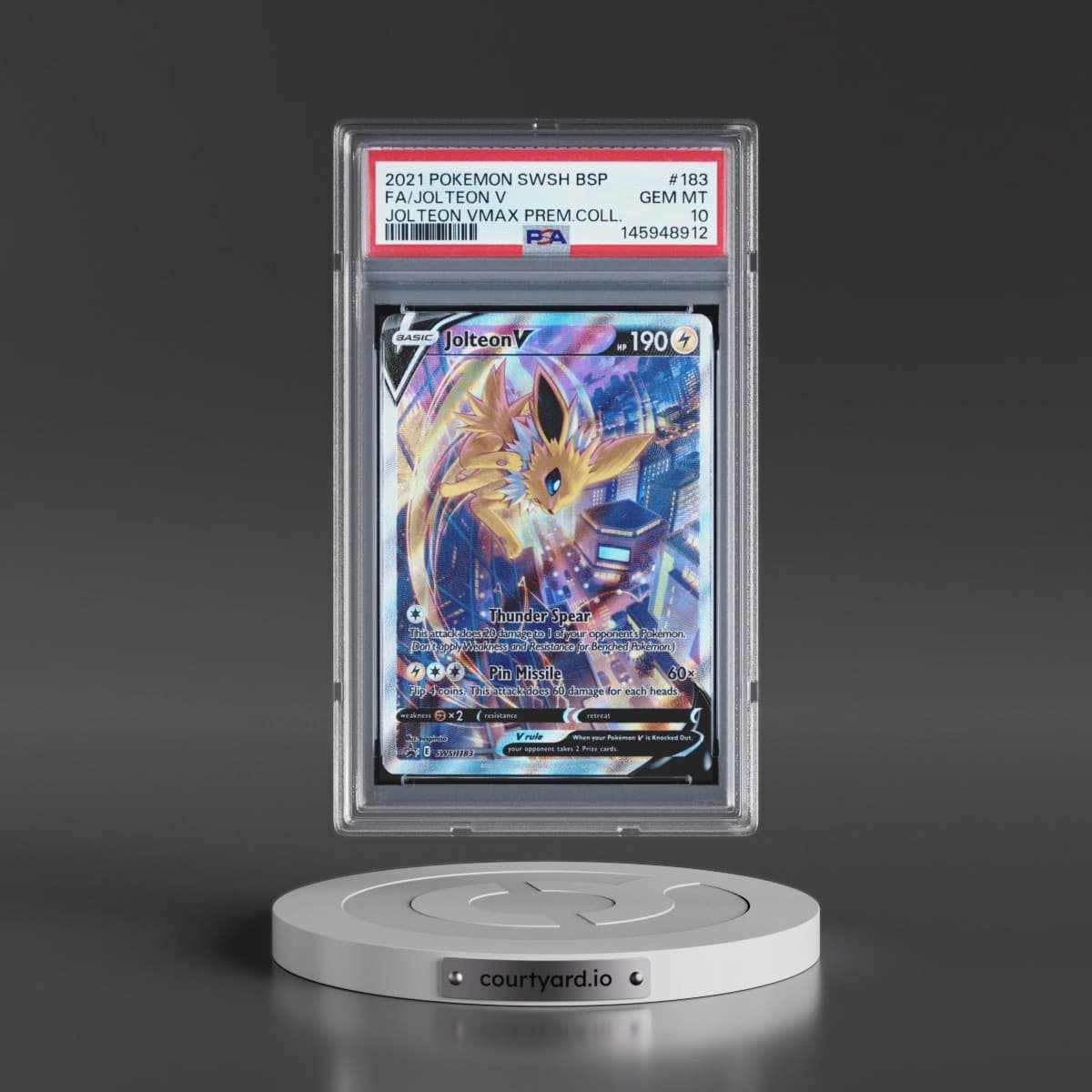 2021 Pokémon Swsh Black Star Promo #183 Jolteon V - Holo Full Art Jolteon Vmax Premium Collection (PSA 10 GEM MINT)