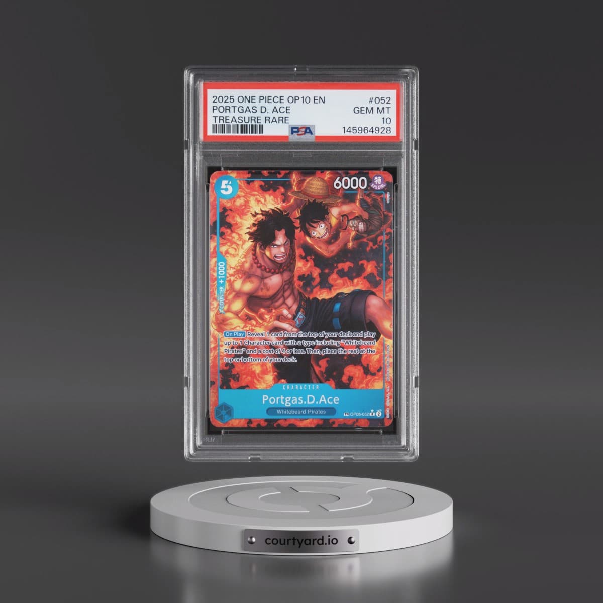 2025 One Piece OP10-Royal Blood #052 Portgas D. Ace - Treasure Rare (PSA 10 GEM MINT)