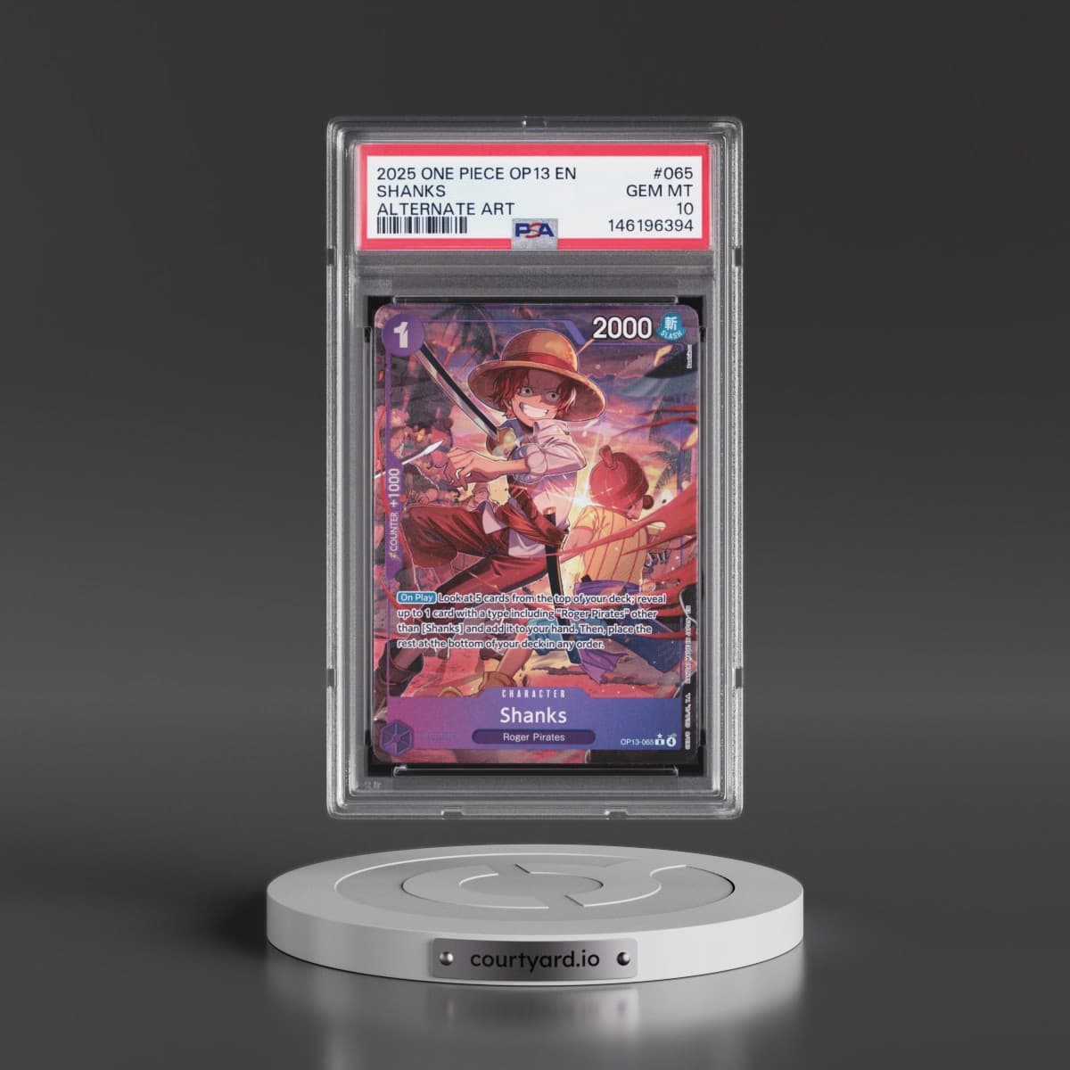 2025 One Piece OP13-Carrying on His Will #065 Shanks - Alternate Art (PSA 10 GEM MINT)