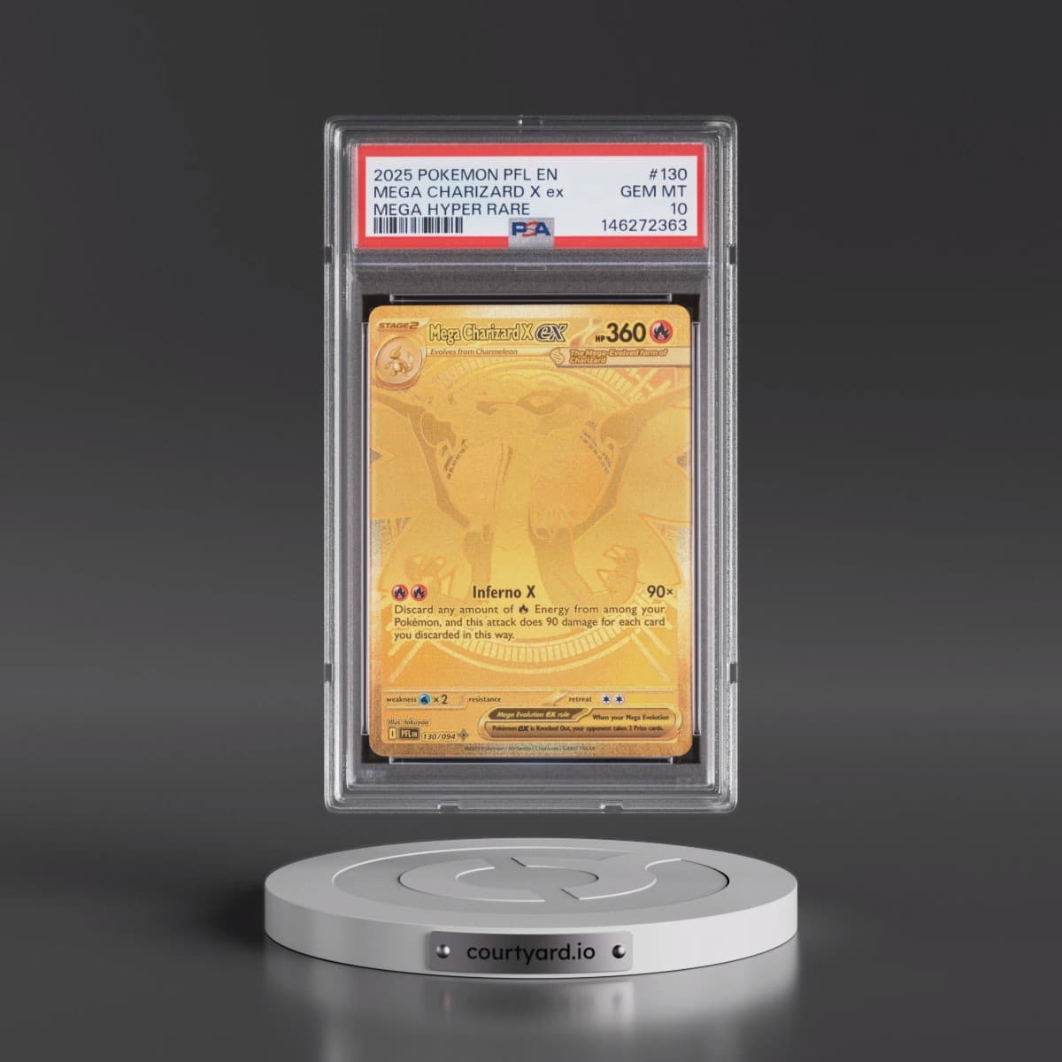 2025 Pokémon Pfl EN-Phantasmal Flames #130 Mega Charizard X EX - Holo Mega Hyper Rare (PSA 10 GEM MINT)