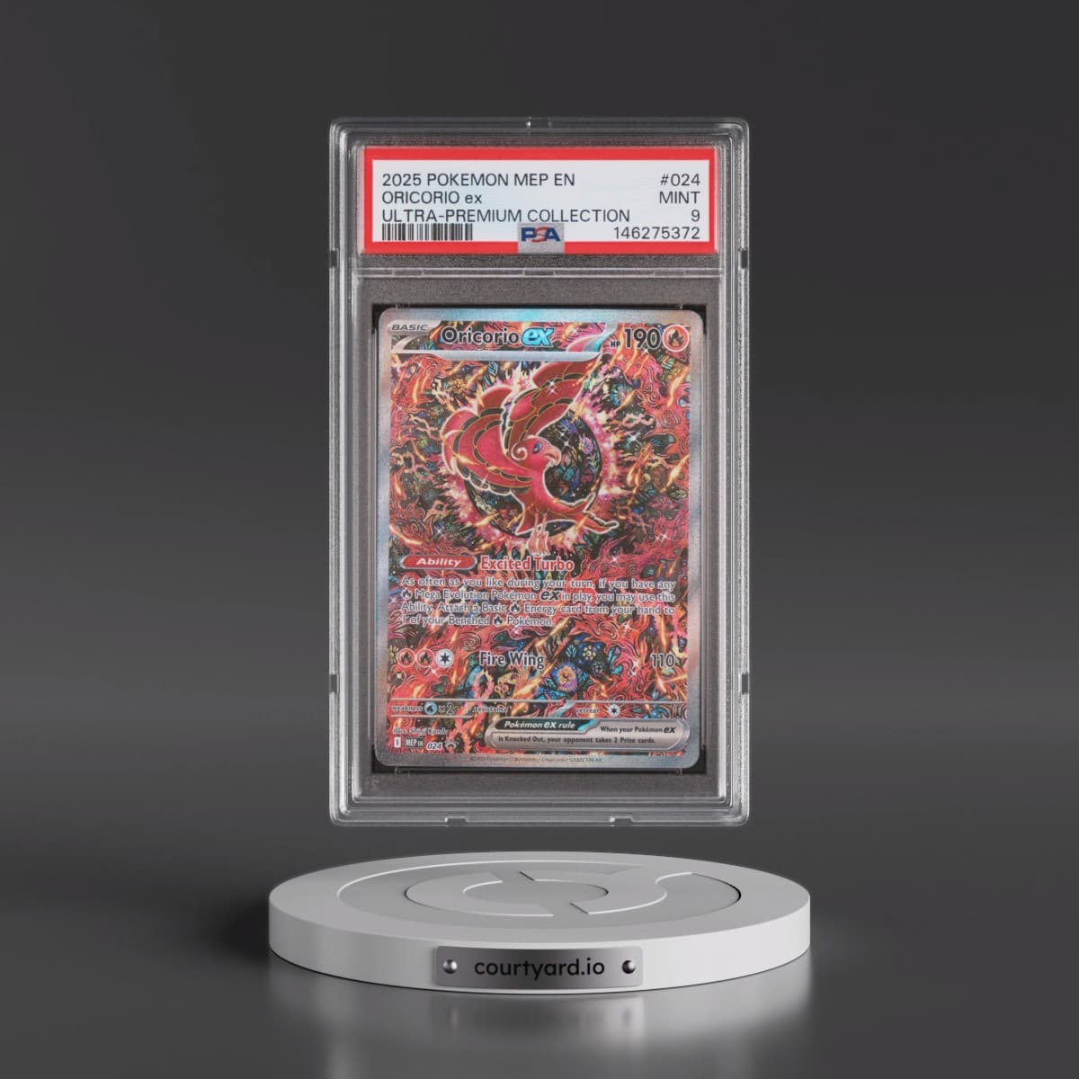 2025 Pokémon Mep EN-Me Black Star Promo #024 Oricorio EX - Holo Mega Charizard X EX Ultra-Premium Collection (PSA 9 MINT)