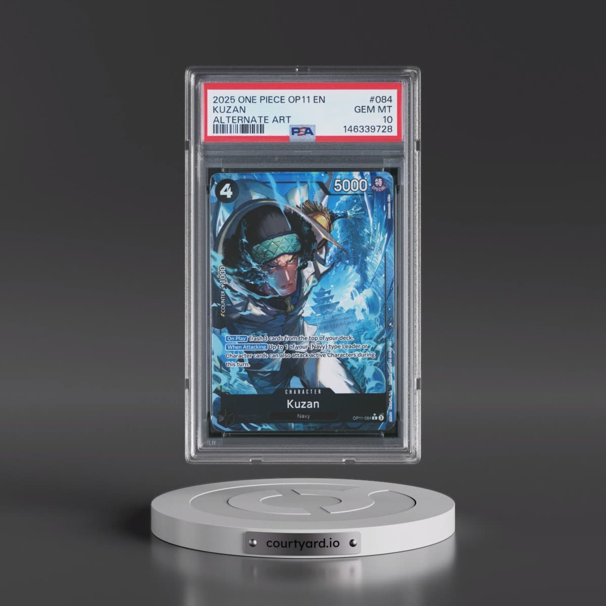 2025 One Piece OP11-A Fist of Divine Speed #084 Kuzan - Alternate Art (PSA 10 GEM MINT)