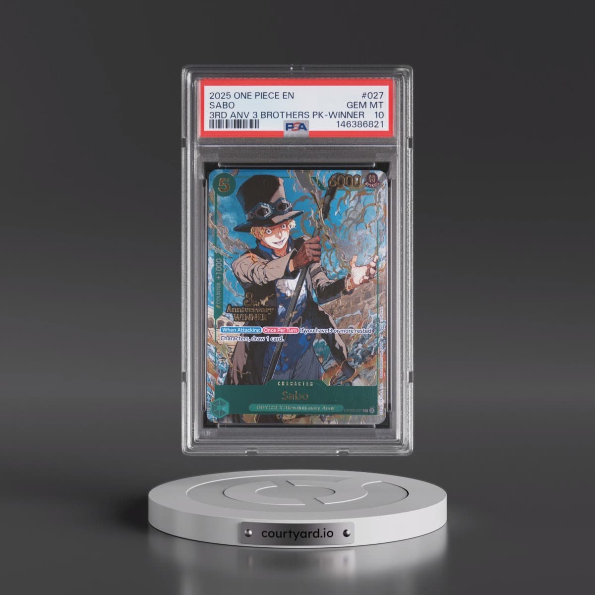 2025 One Piece 3rd Anniversary Tournament 3 Brothers Pack #027 Sabo - Winner (PSA 10 GEM MINT)