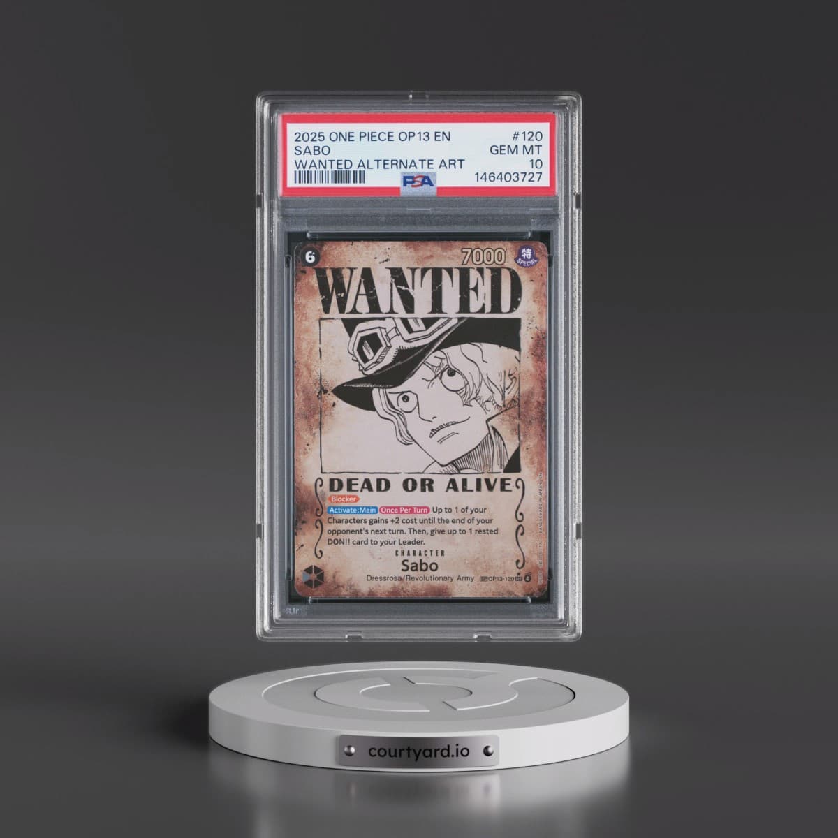 2025 One Piece OP13-Carrying on His Will #120 Sabo - Wanted Alternate Art (PSA 10 GEM MINT)