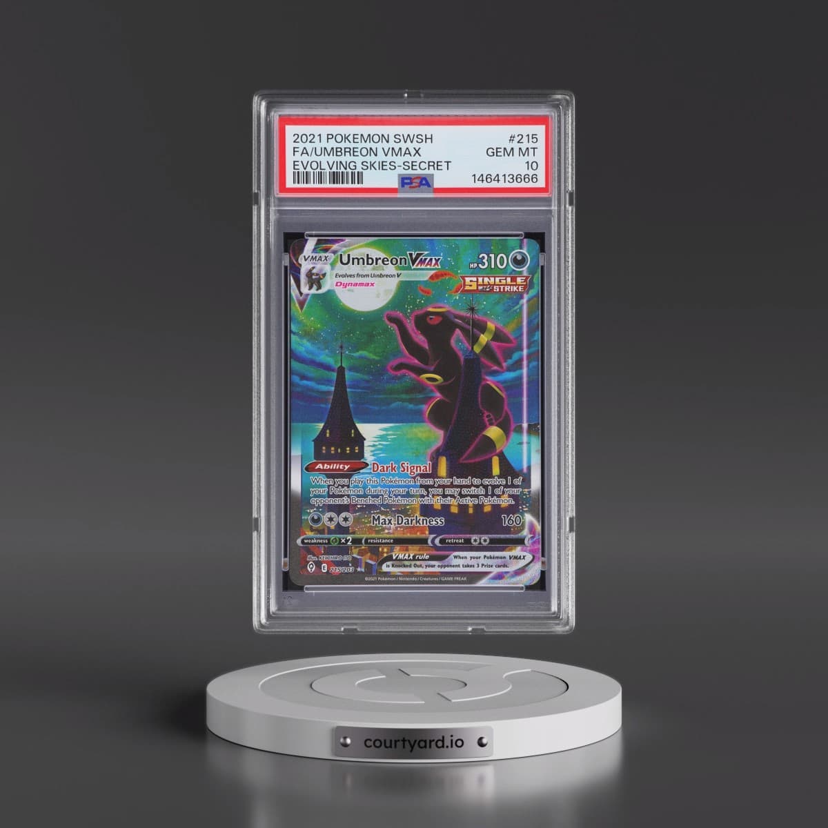 2021 Pokémon Sword & Shield Evolving Skies #215 Umbreon Vmax - Full Art Secret (PSA 10 GEM MINT)