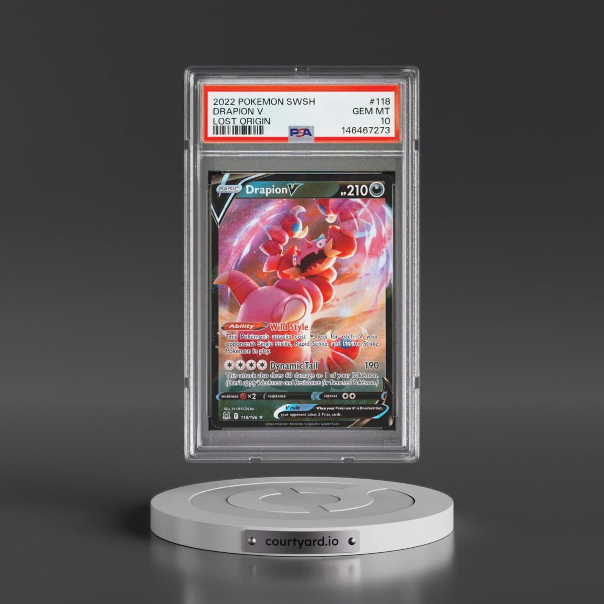 2022 Pokémon Sword & Shield Lost Origin #118 Drapion V - Holo (PSA 10 GEM MINT)