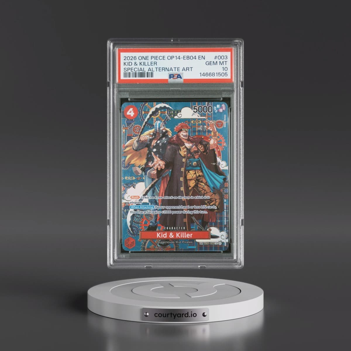 2026 One Piece OP14-EB04-the Azure Sea's Seven #003 Kid & Killer - Special Alternate Art (PSA 10 GEM MINT)
