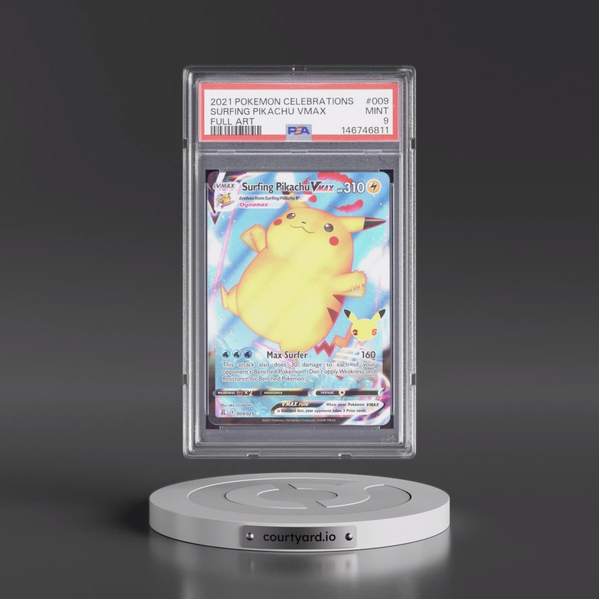 2021 Pokémon Celebrations #009 Surfing Pikachu Vmax - Full Art (PSA 9 MINT)
