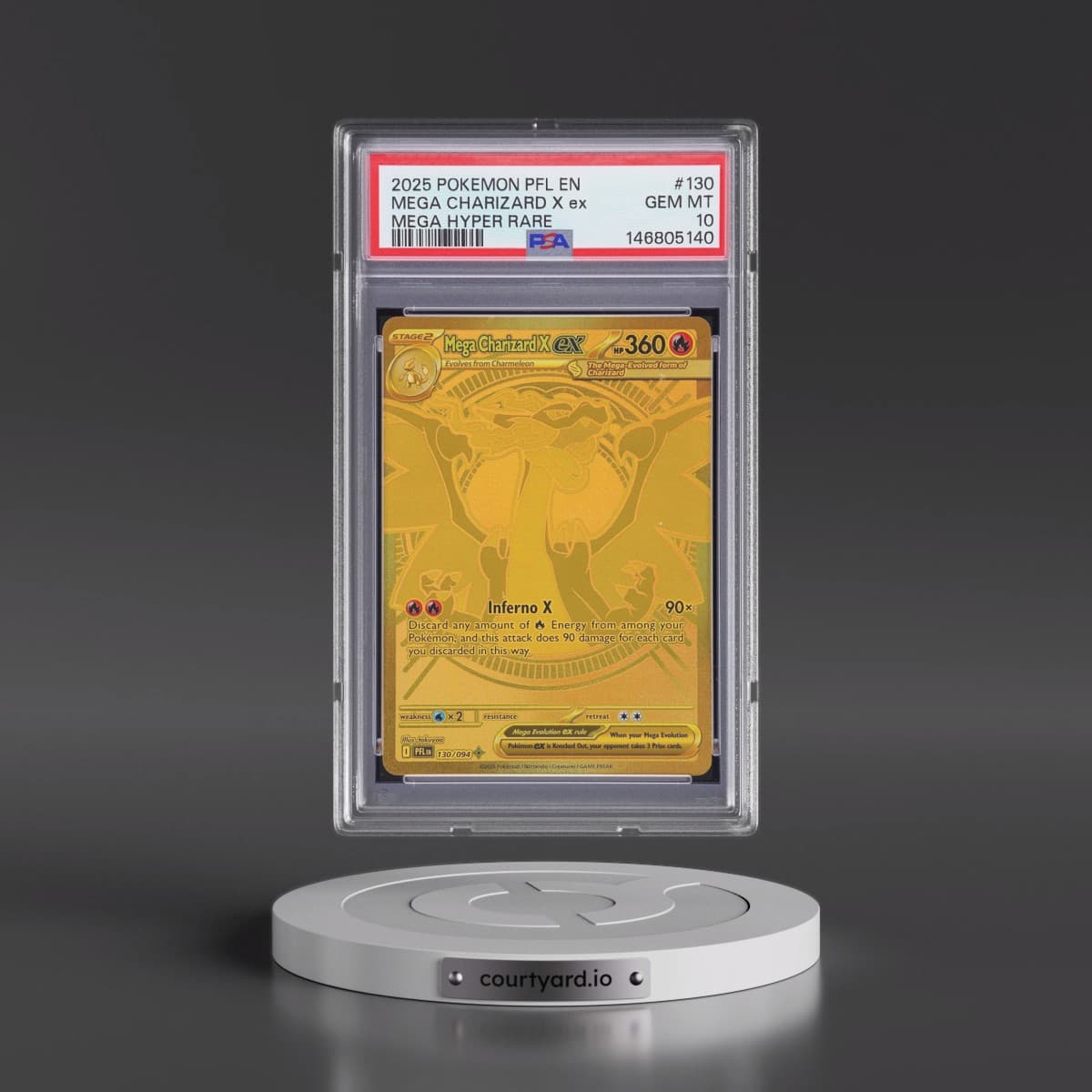 2025 Pokémon Pfl EN-Phantasmal Flames #130 Mega Charizard X EX - Holo Mega Hyper Rare (PSA 10 GEM MINT)