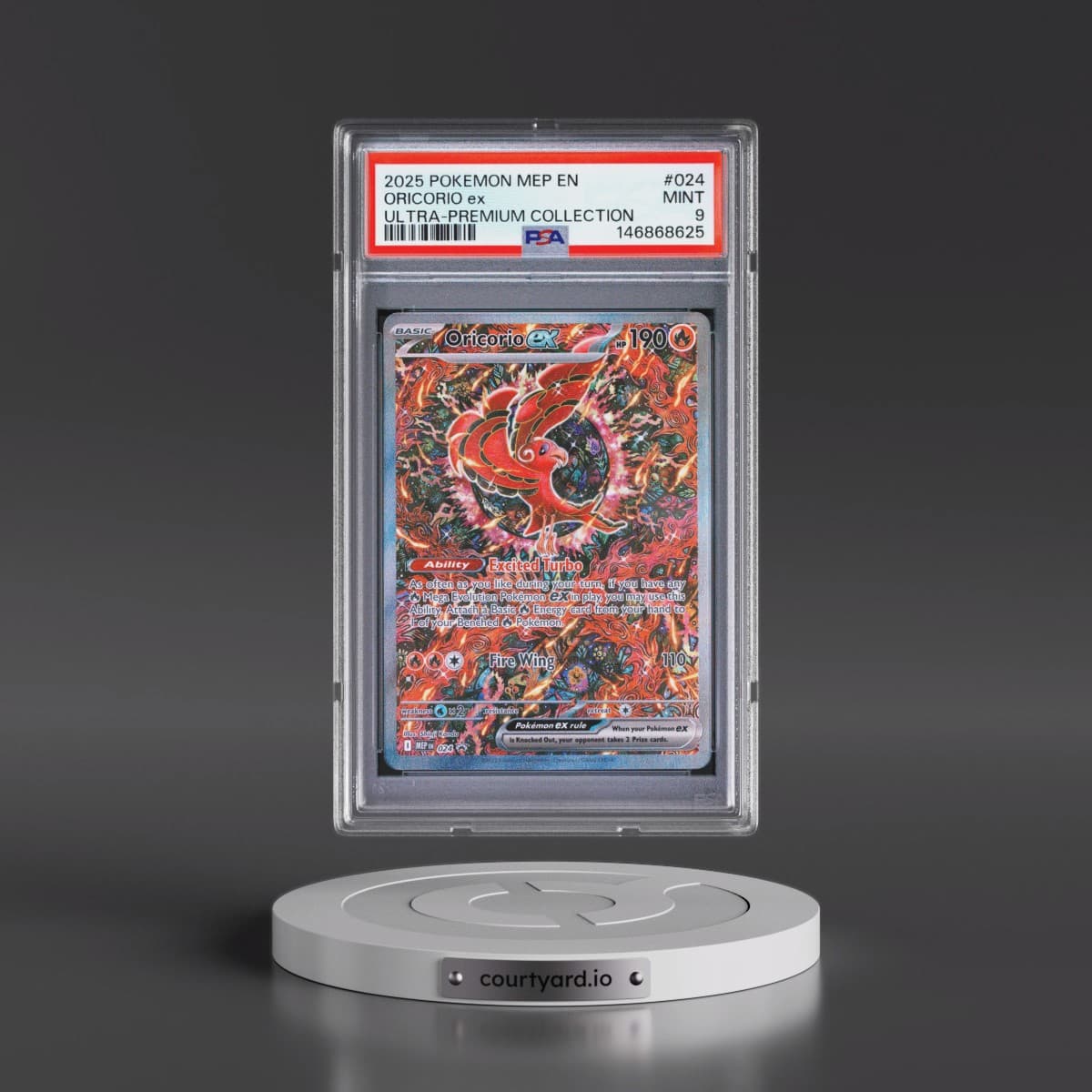 2025 Pokémon Mep EN-Me Black Star Promo #024 Oricorio EX - Holo Mega Charizard X EX Ultra-Premium Collection (PSA 9 MINT)