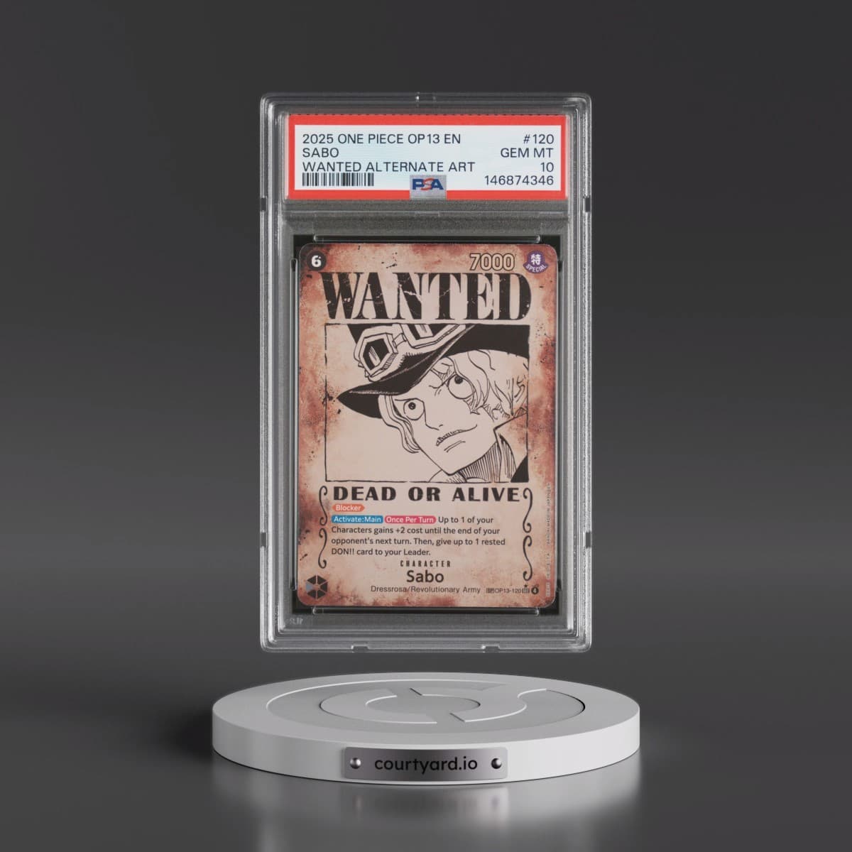 2025 One Piece OP13-Carrying on His Will #120 Sabo - Wanted Alternate Art (PSA 10 GEM MINT)