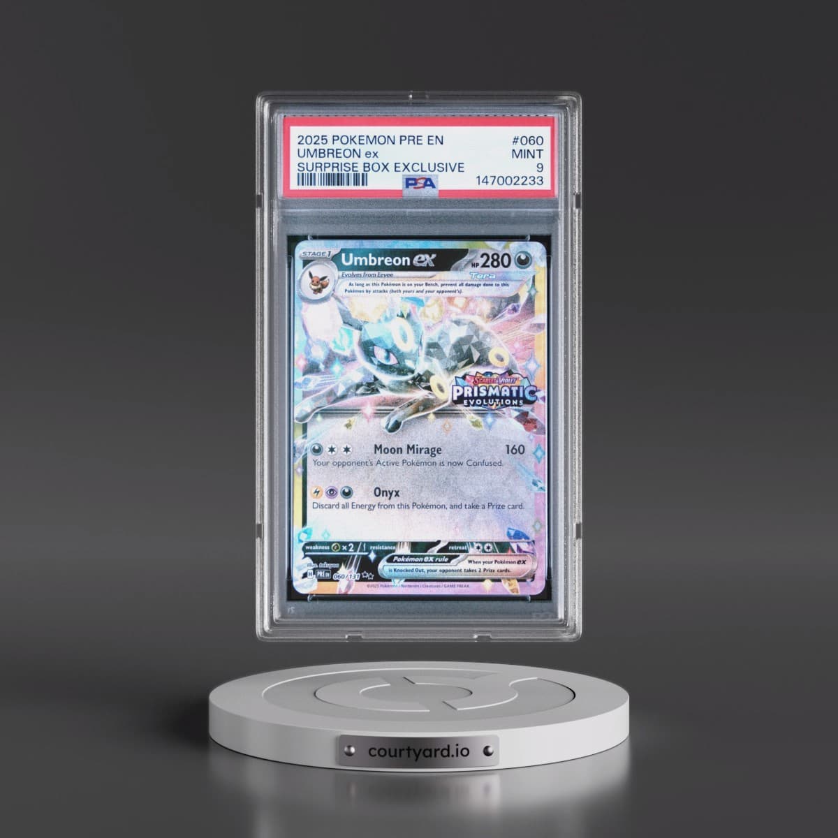 2025 Pokémon Pre EN-Prismatic Evolutions #060 Umbreon EX - Holo Surprise Box Exclusive (PSA 9 MINT)