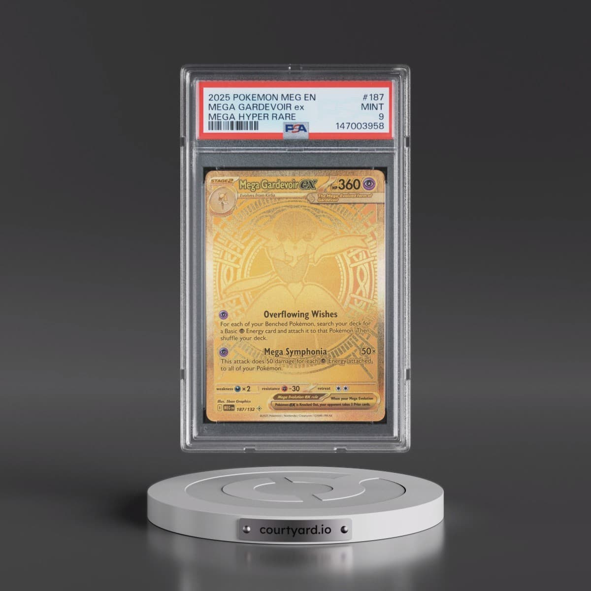 2025 Pokémon Meg EN-Mega Evolution #187 Mega Gardevoir EX - Holo Mega Hyper Rare (PSA 9 MINT)