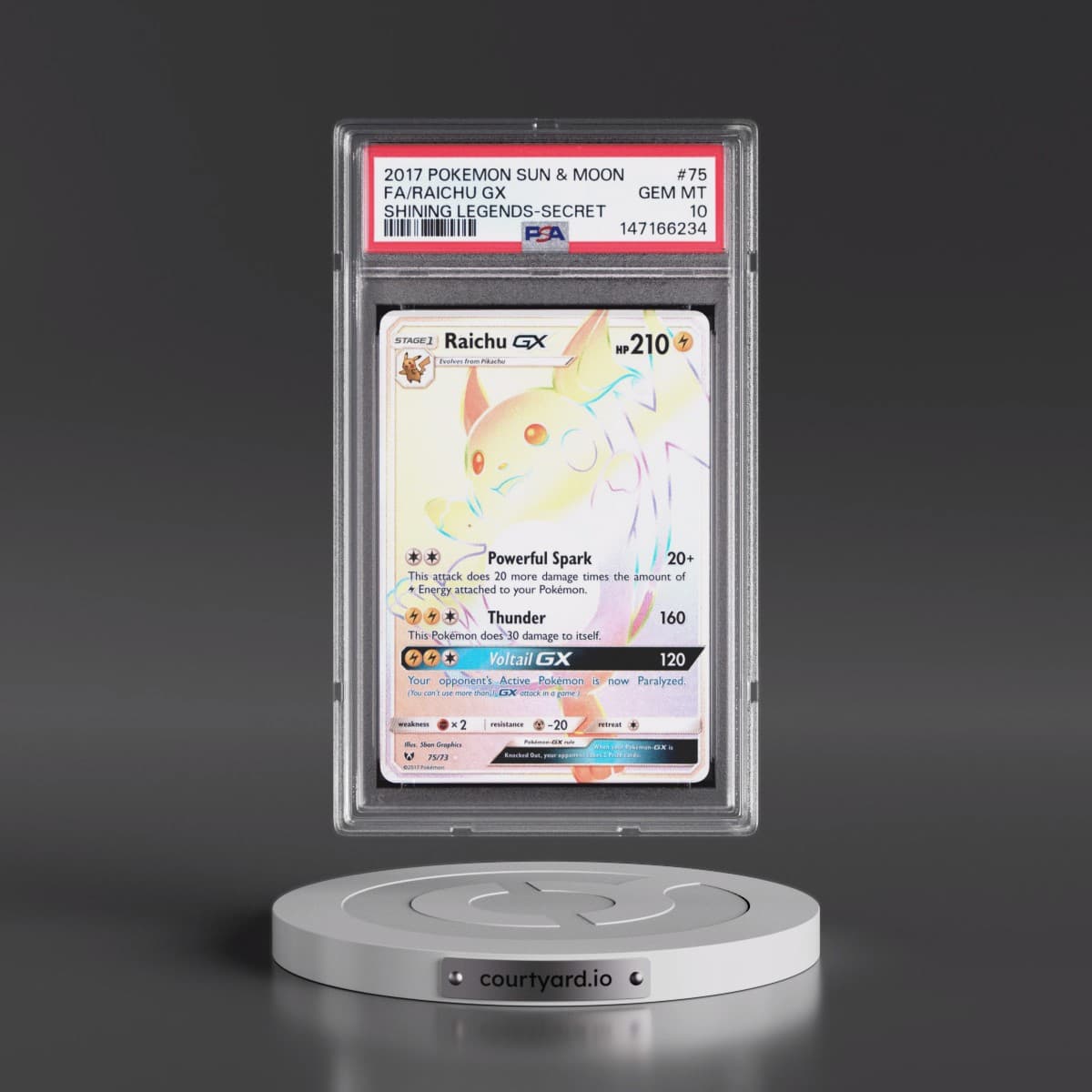 2017 Pokémon Sun & Moon Shining Legends #75 Raichu GX - Holo Full Art Secret (PSA 10 GEM MINT)