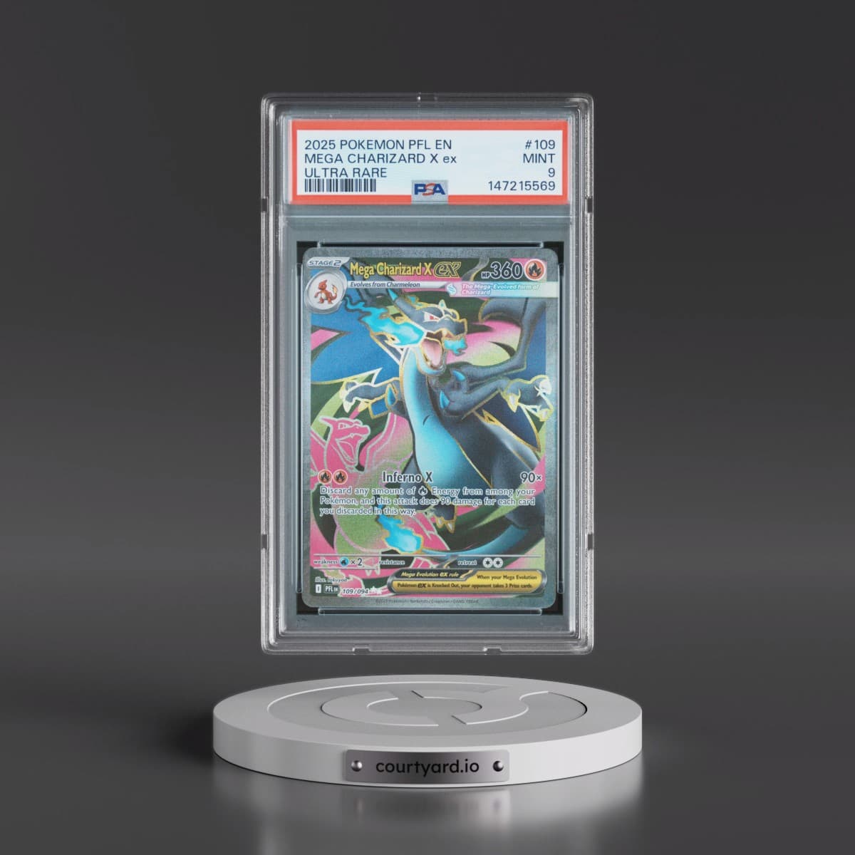 2025 Pokémon Pfl EN-Phantasmal Flames #109 Mega Charizard X EX - Holo Ultra Rare (PSA 9 MINT)