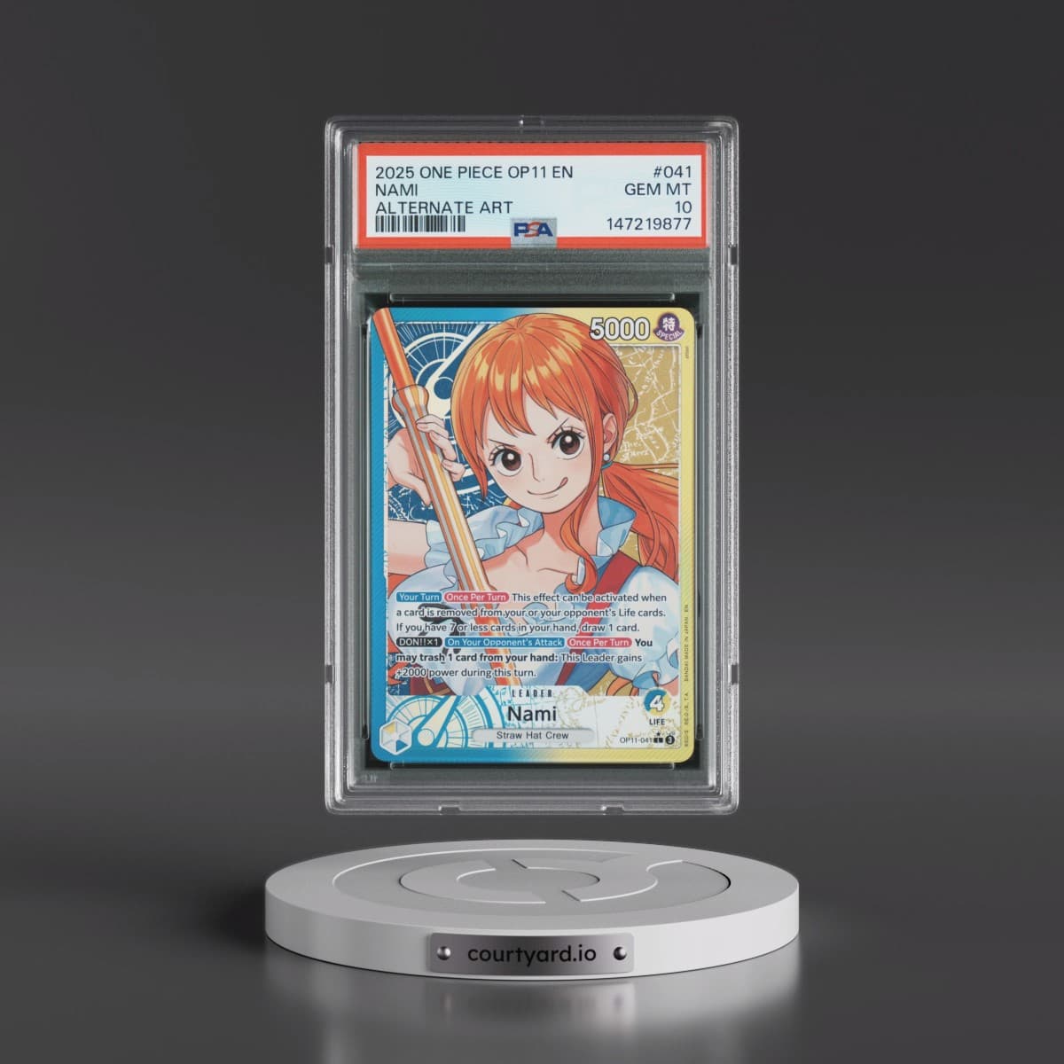 2025 One Piece OP11-A Fist of Divine Speed #041 Nami - Alternate Art (PSA 10 GEM MINT)