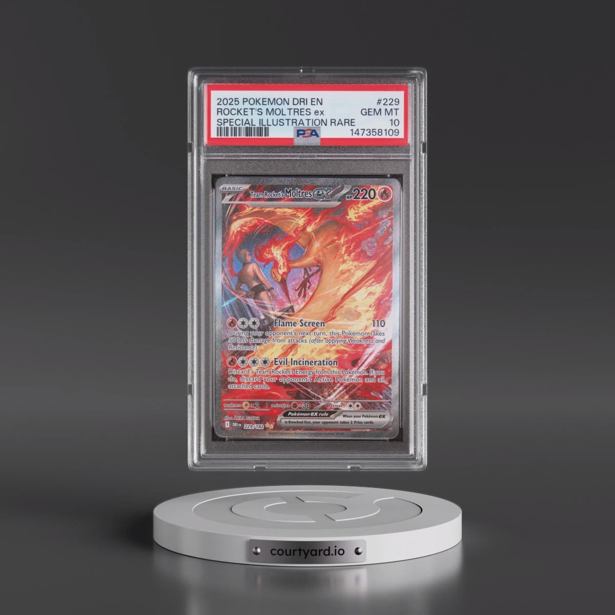 2025 Pokémon Dri EN-Destined Rivals #229 Team Rocket's Moltres EX - Holo Special Illustration Rare (PSA 10 GEM MINT)