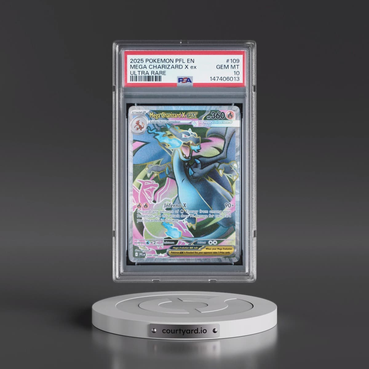 2025 Pokémon Pfl EN-Phantasmal Flames #109 Mega Charizard X EX - Holo Ultra Rare (PSA 10 GEM MINT)
