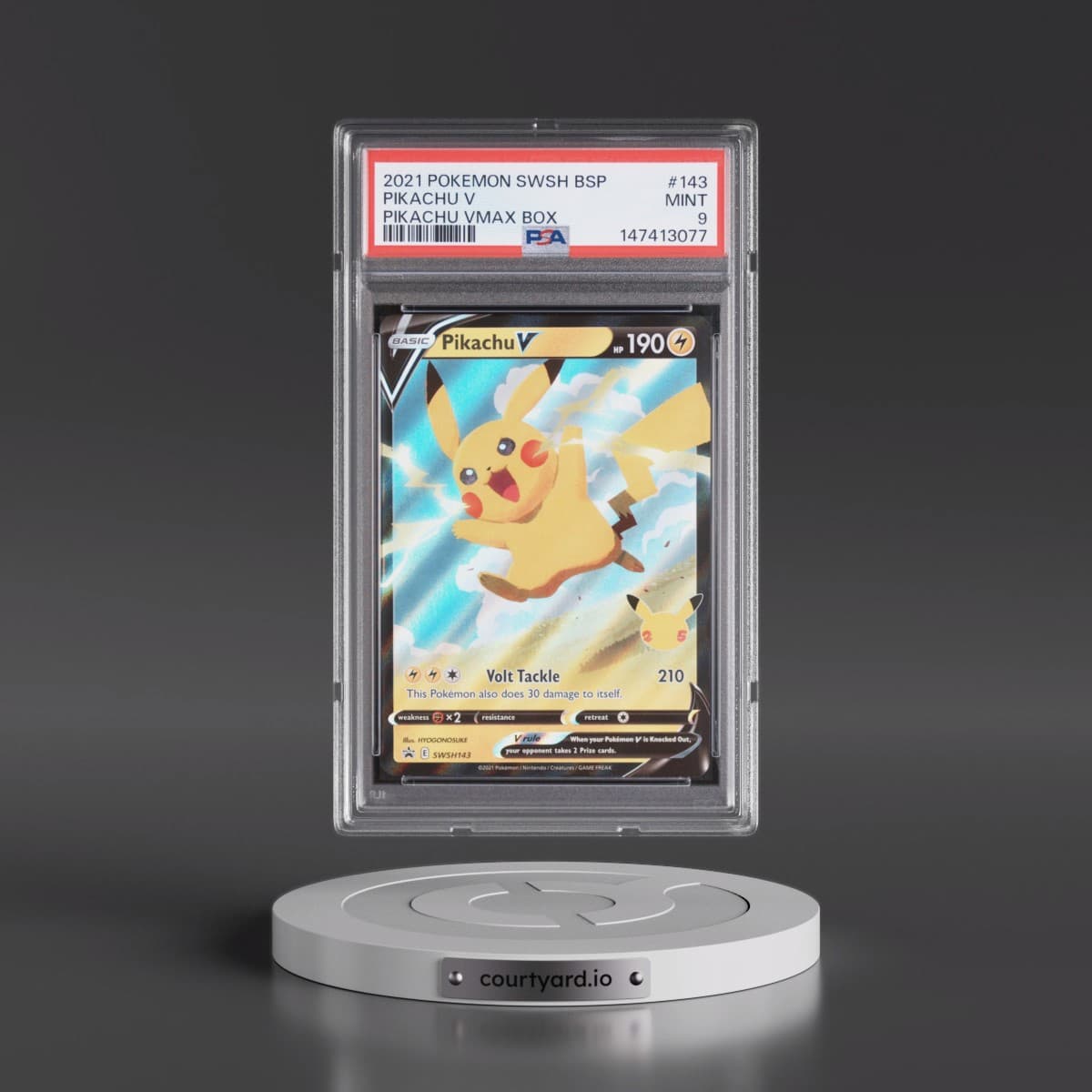 2021 Pokémon Swsh Black Star Promo #143 Pikachu V - Holo Pikachu Vmax Box (PSA 9 MINT)