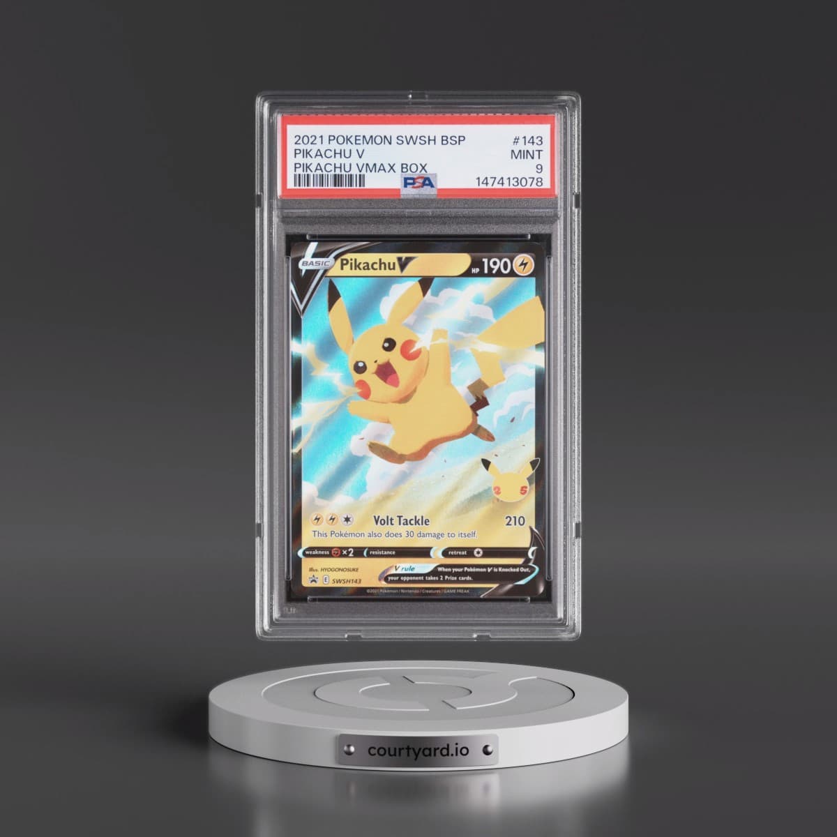 2021 Pokémon Swsh Black Star Promo #143 Pikachu V - Holo Pikachu Vmax Box (PSA 9 MINT)