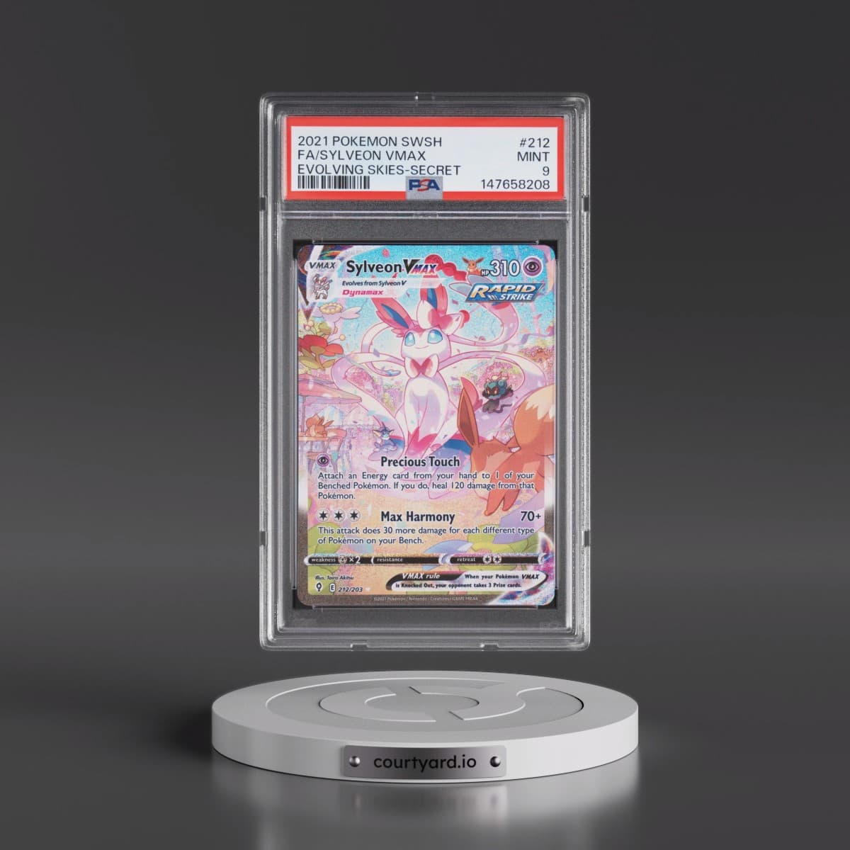 2021 Pokémon Sword & Shield Evolving Skies #212 Sylveon Vmax - Full Art Secret (PSA 9 MINT)