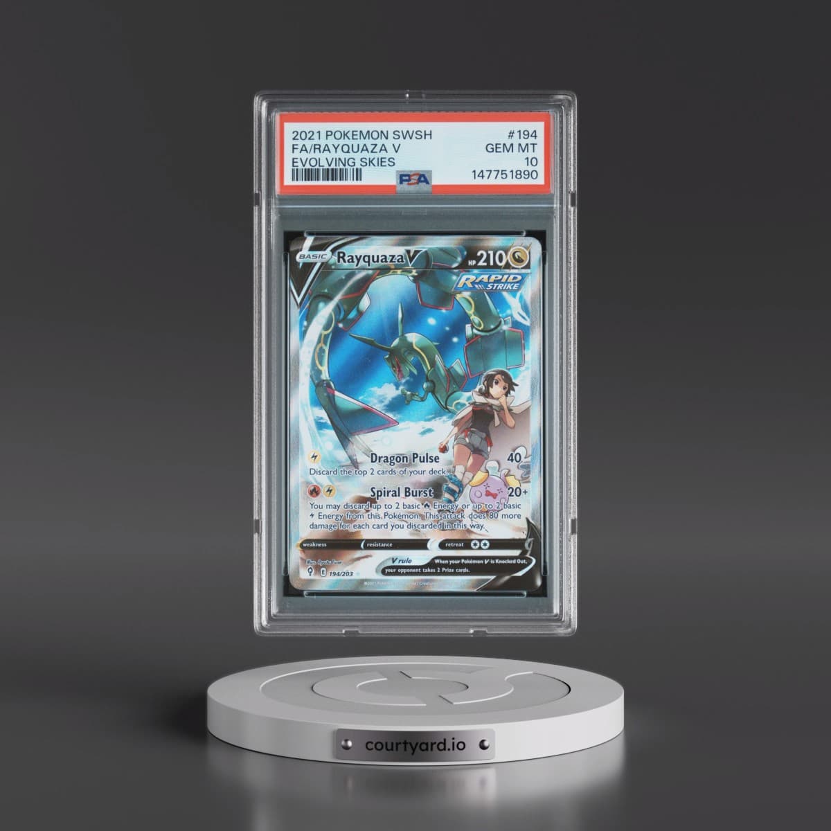 2021 Pokémon Sword & Shield Evolving Skies #194 Rayquaza V - Holo Full Art (PSA 10 GEM MINT)
