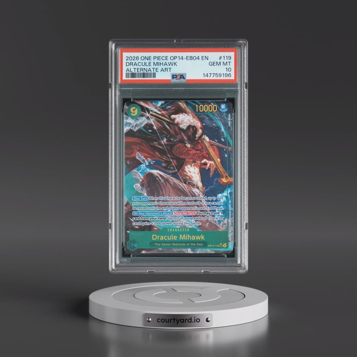 2026 One Piece OP14-EB04-the Azure Sea's Seven #119 Dracule Mihawk - Alternate Art (PSA 10 GEM MINT)