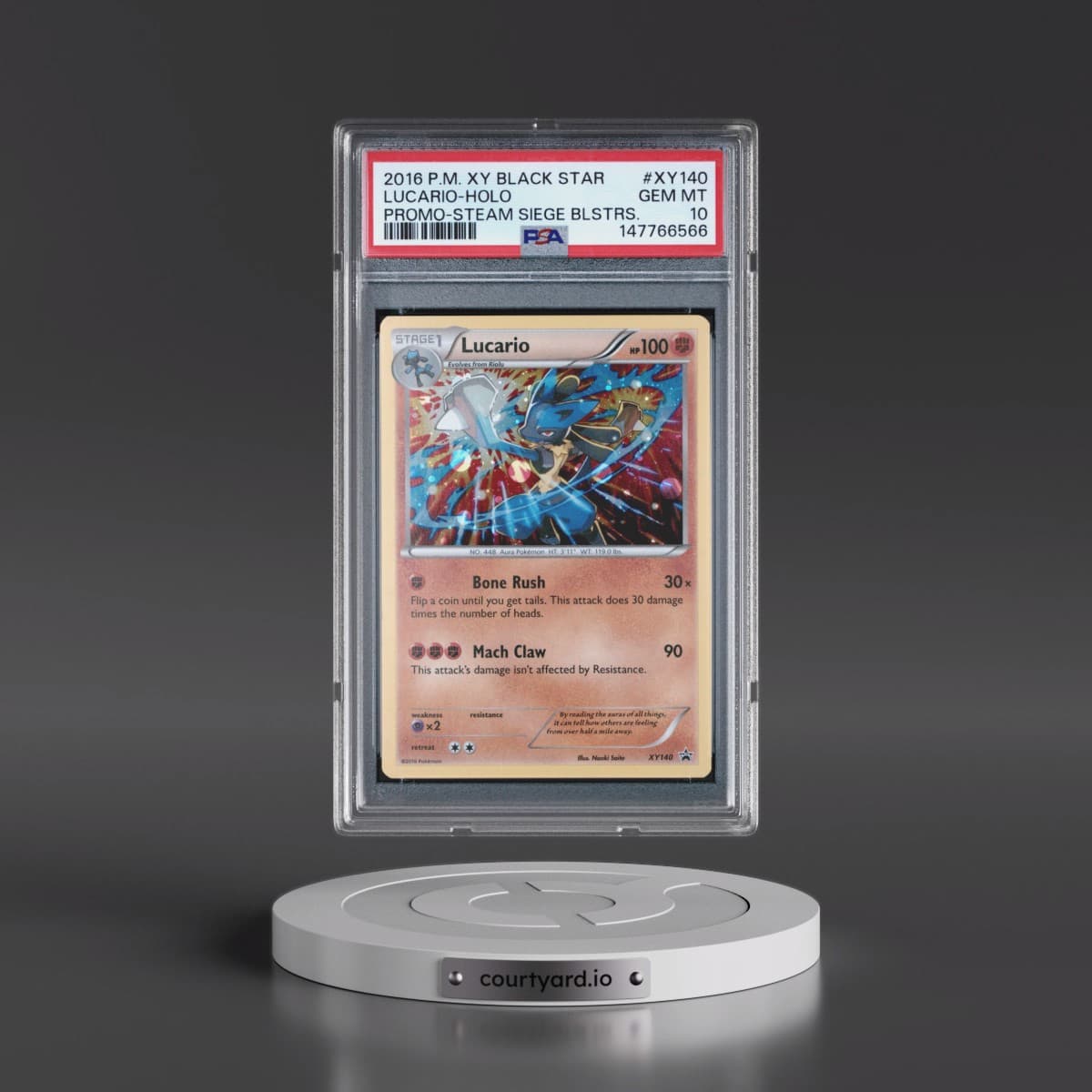 2016 Pokémon XY Black Star Promo #XY140 Lucario - Holo Steam Siege Blisters (PSA 10 GEM MINT)