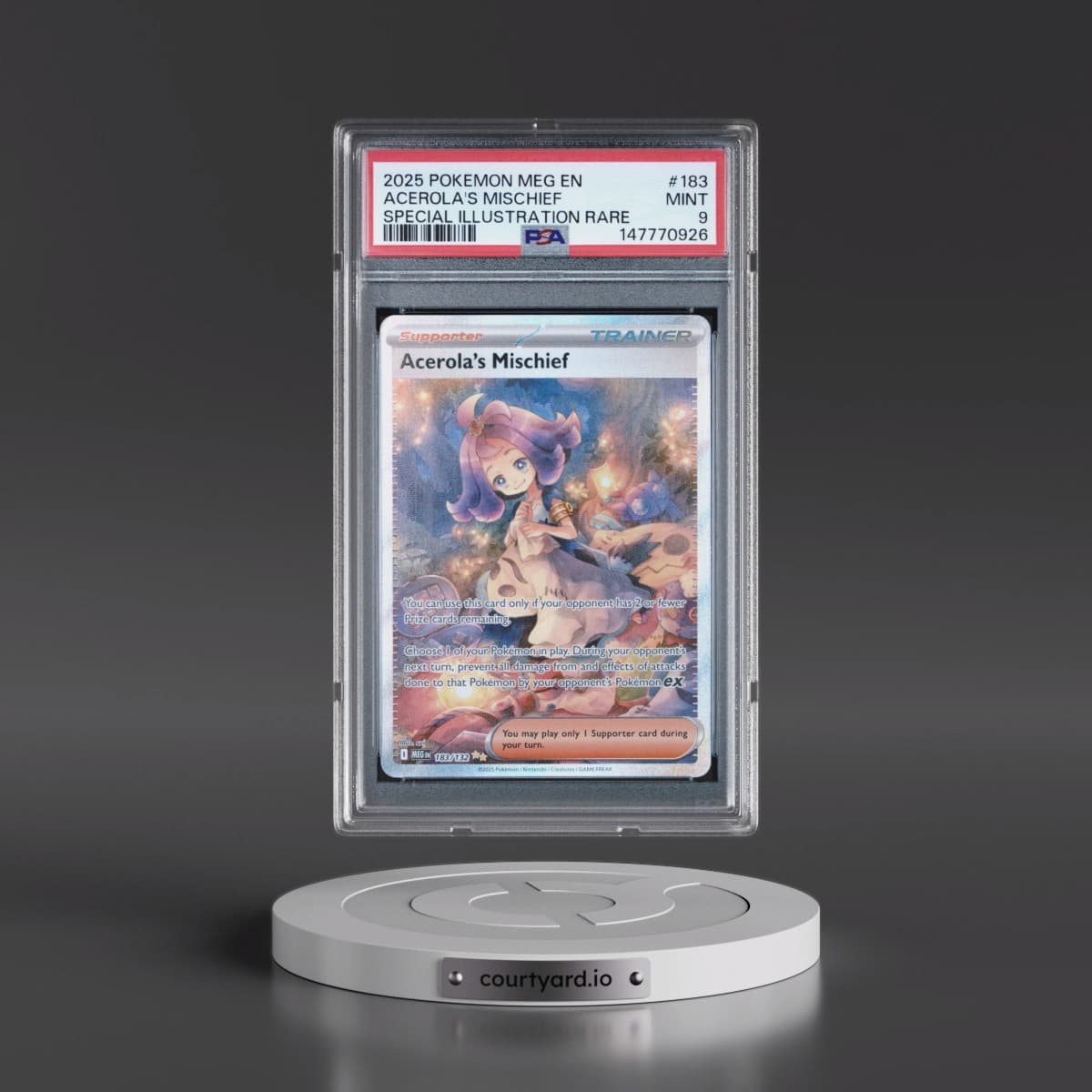 2025 Pokémon Meg EN-Mega Evolution #183 Acerola's Mischief - Special Illustration Rare (PSA 9 MINT)