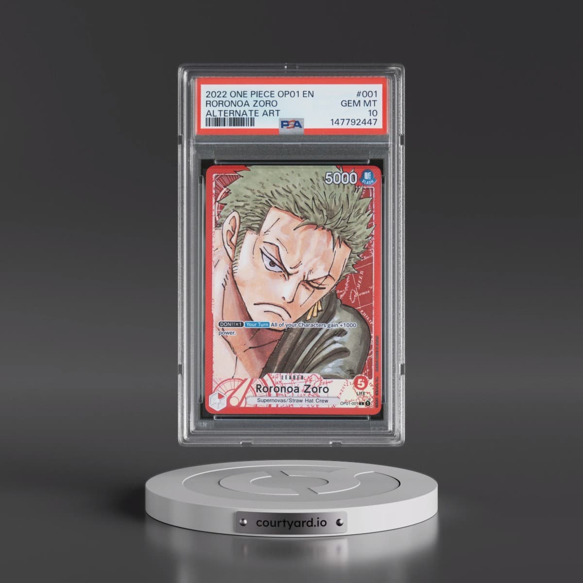 2022 One Piece OP01-Romance Dawn #001 Roronoa Zoro - Alternate Art (PSA 10 GEM MINT)