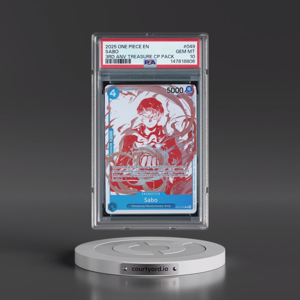 2025 One Piece 3rd Anniversary! One Piece Card Treasure Campaign Pack #049 Sabo (PSA 10 GEM MINT)