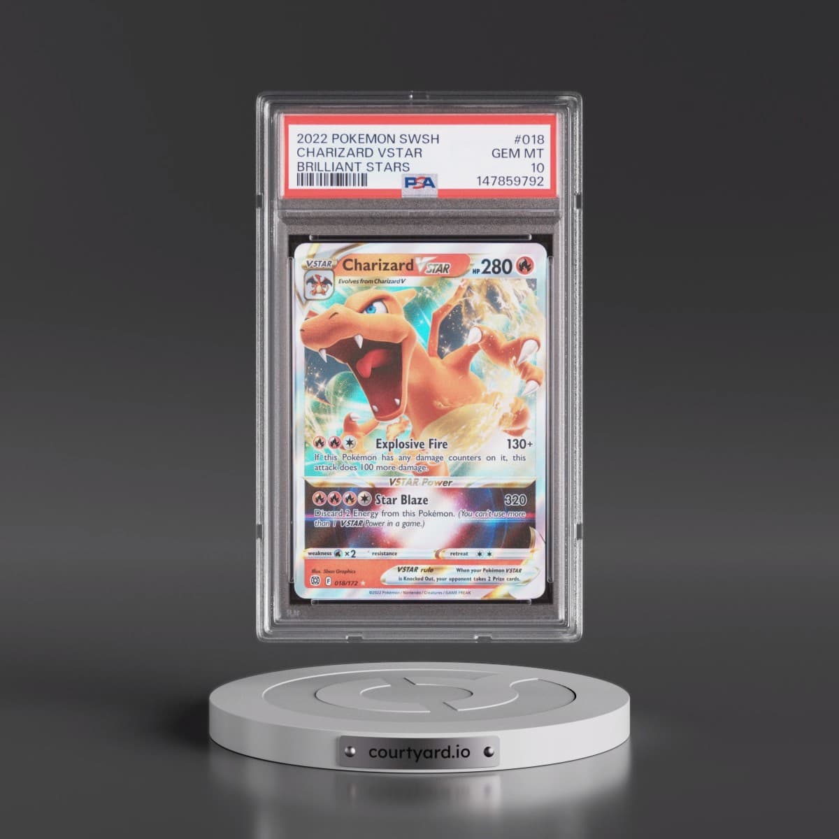 2022 Pokémon Sword & Shield Brilliant Stars #018 Charizard Vstar (PSA 10 GEM MINT)