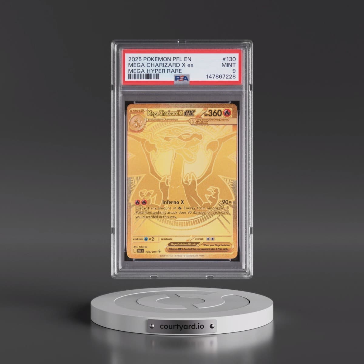 2025 Pokémon Pfl EN-Phantasmal Flames #130 Mega Charizard X EX - Holo Mega Hyper Rare (PSA 9 MINT)