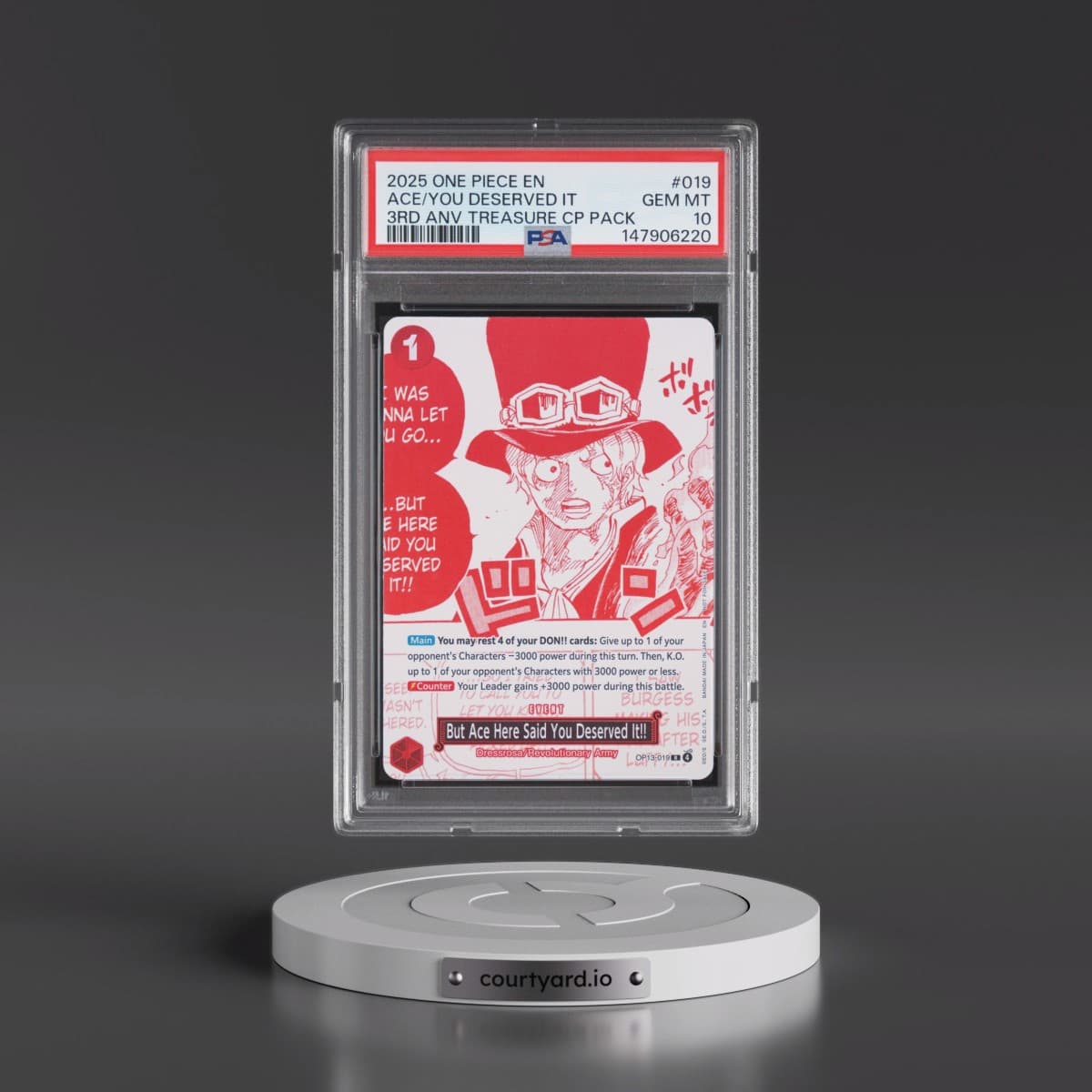 2025 One Piece 3rd Anniversary! One Piece Card Treasure Campaign Pack #019 But Ace Here Said You Deserved It!! (PSA 10 GEM MINT)